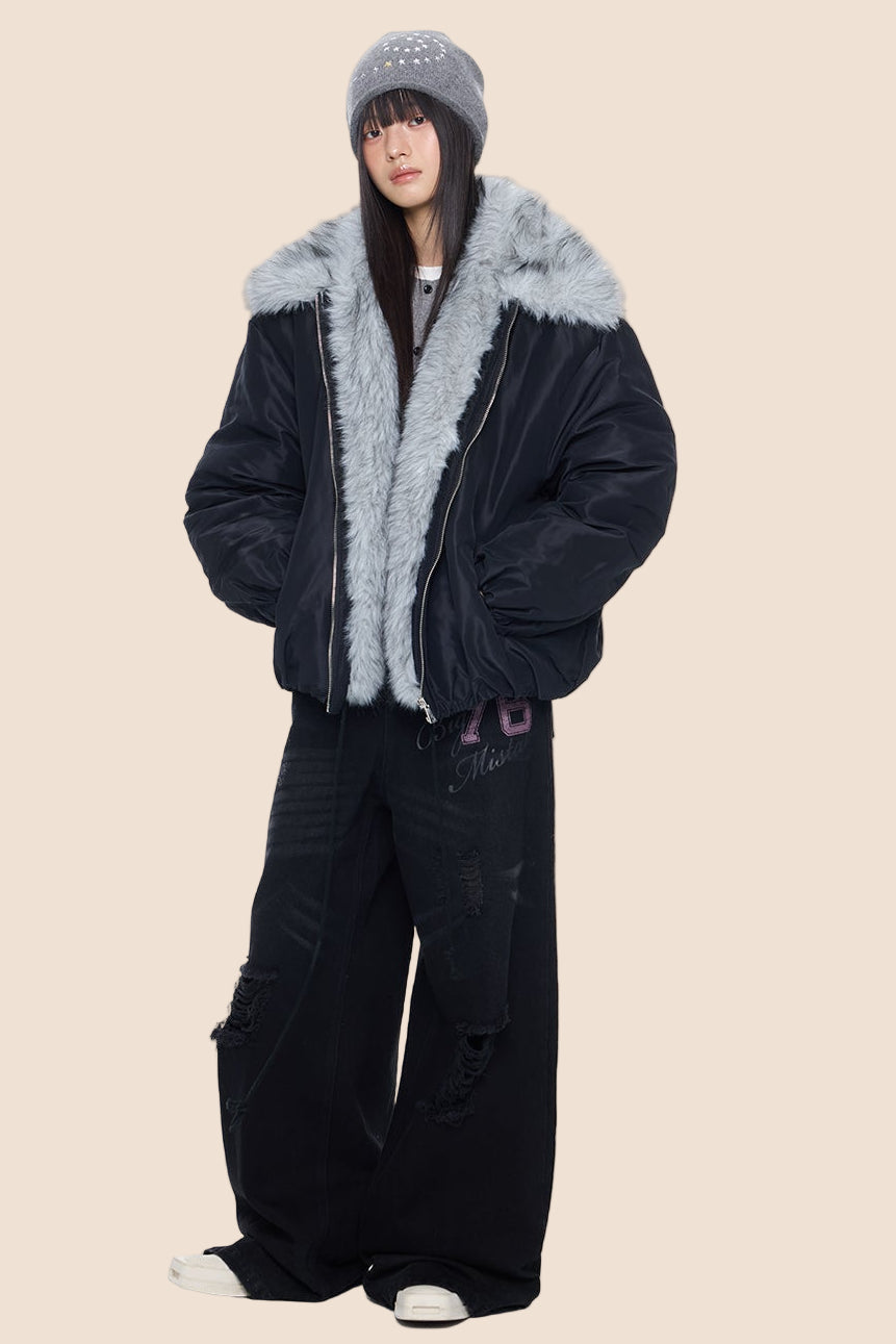 Furry Contrast Lapel Jacket
