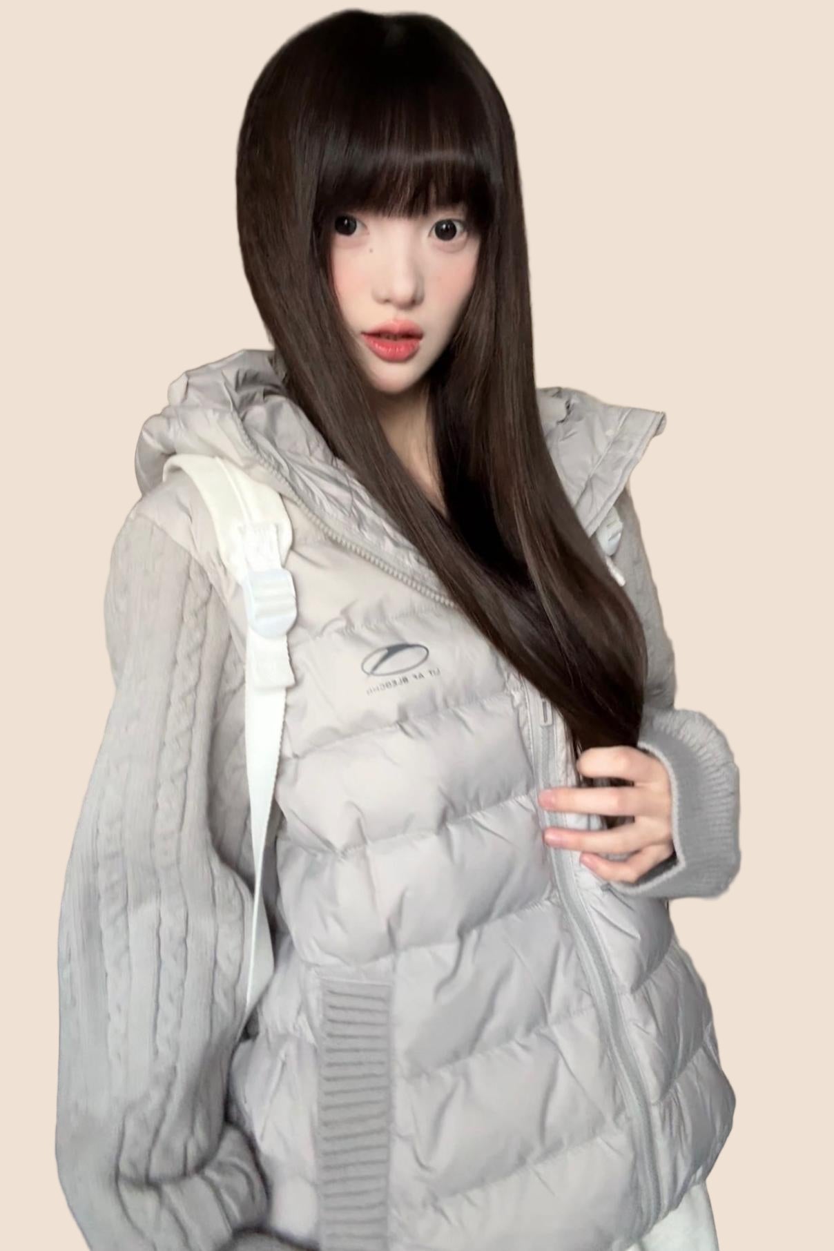 Rib-Knit Hooded Down Jacket