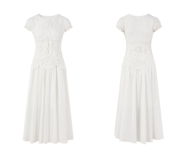 Bubble Sleeve White Dress