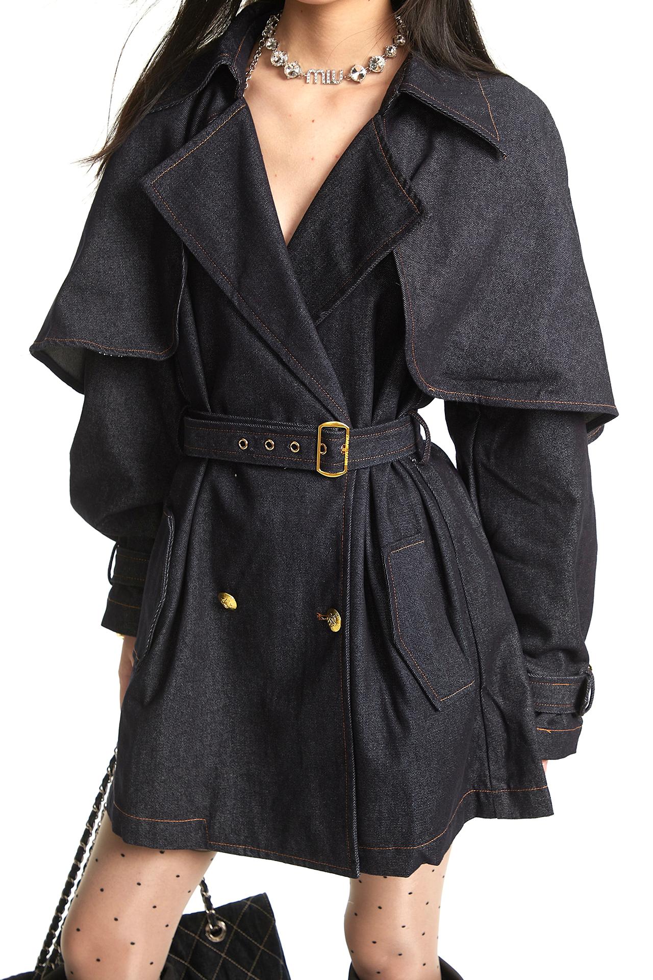 Dark Blue Denim Trench Coat