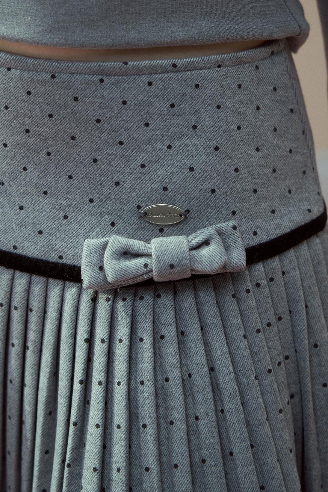 Gray Wool Polka Dot Pleated Skirt