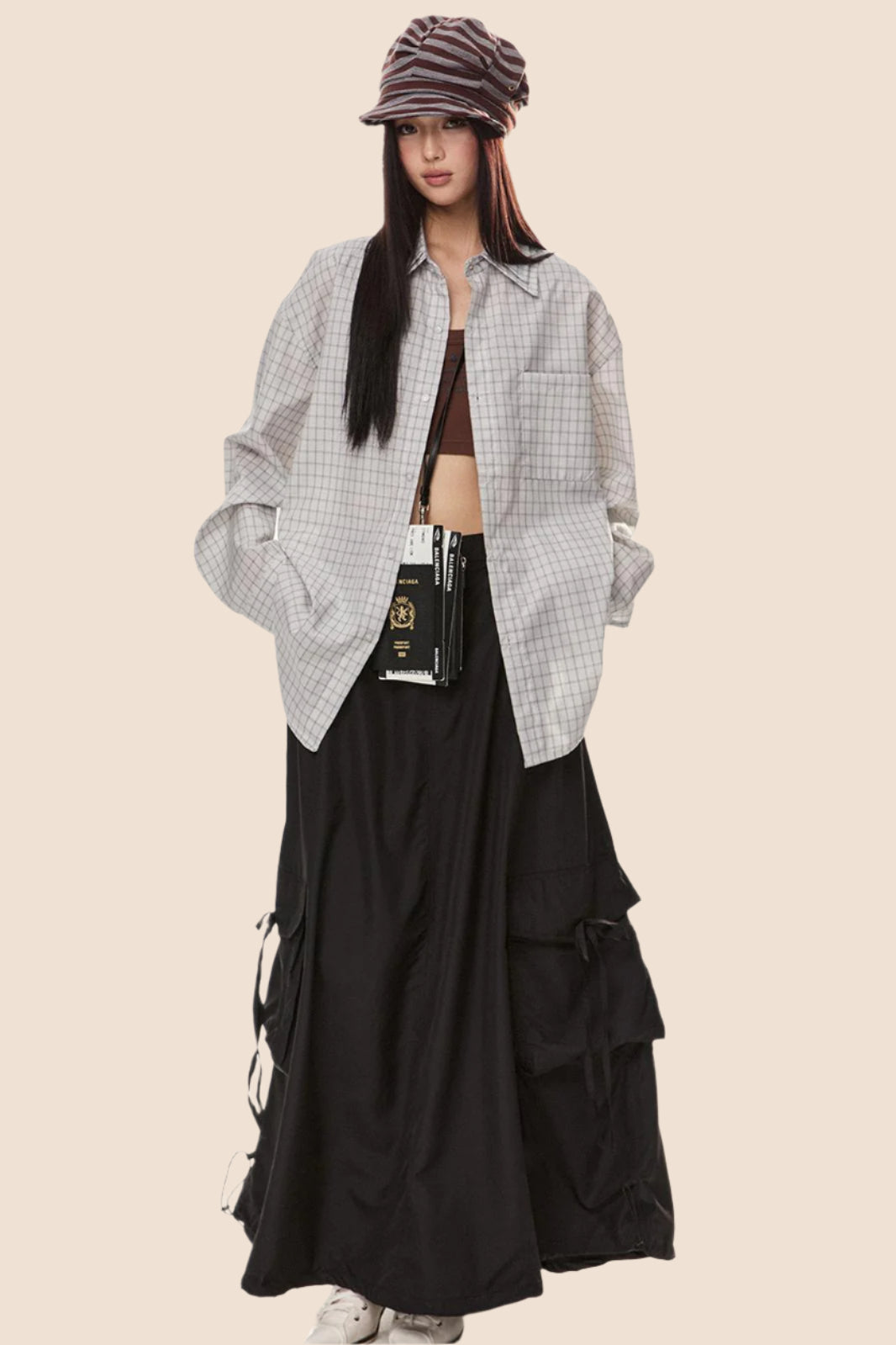 EZEK 아메리칸 레트로 더블 칼라 체크 셔츠 여성용 루즈 슬림 셔츠 재킷 봄 신상 트렌디 브랜드