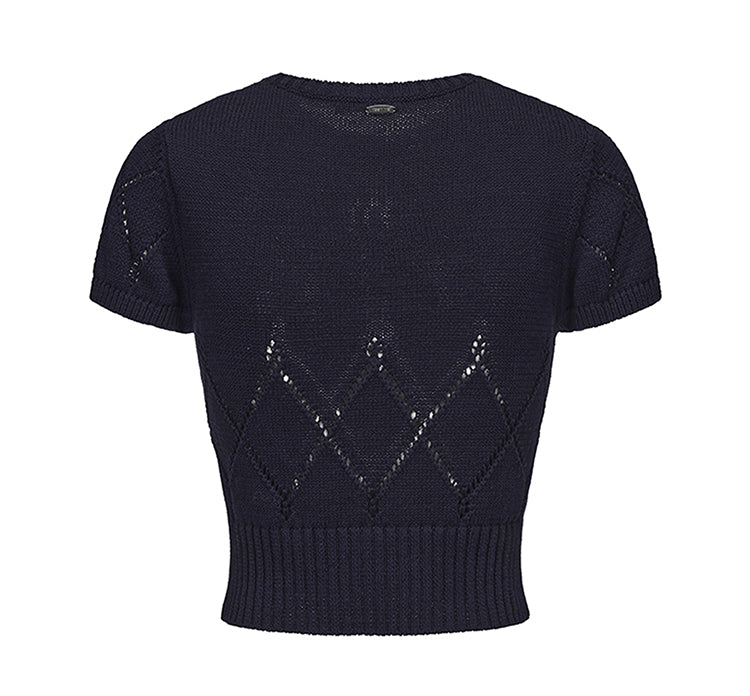 White- Navy Knit Tee