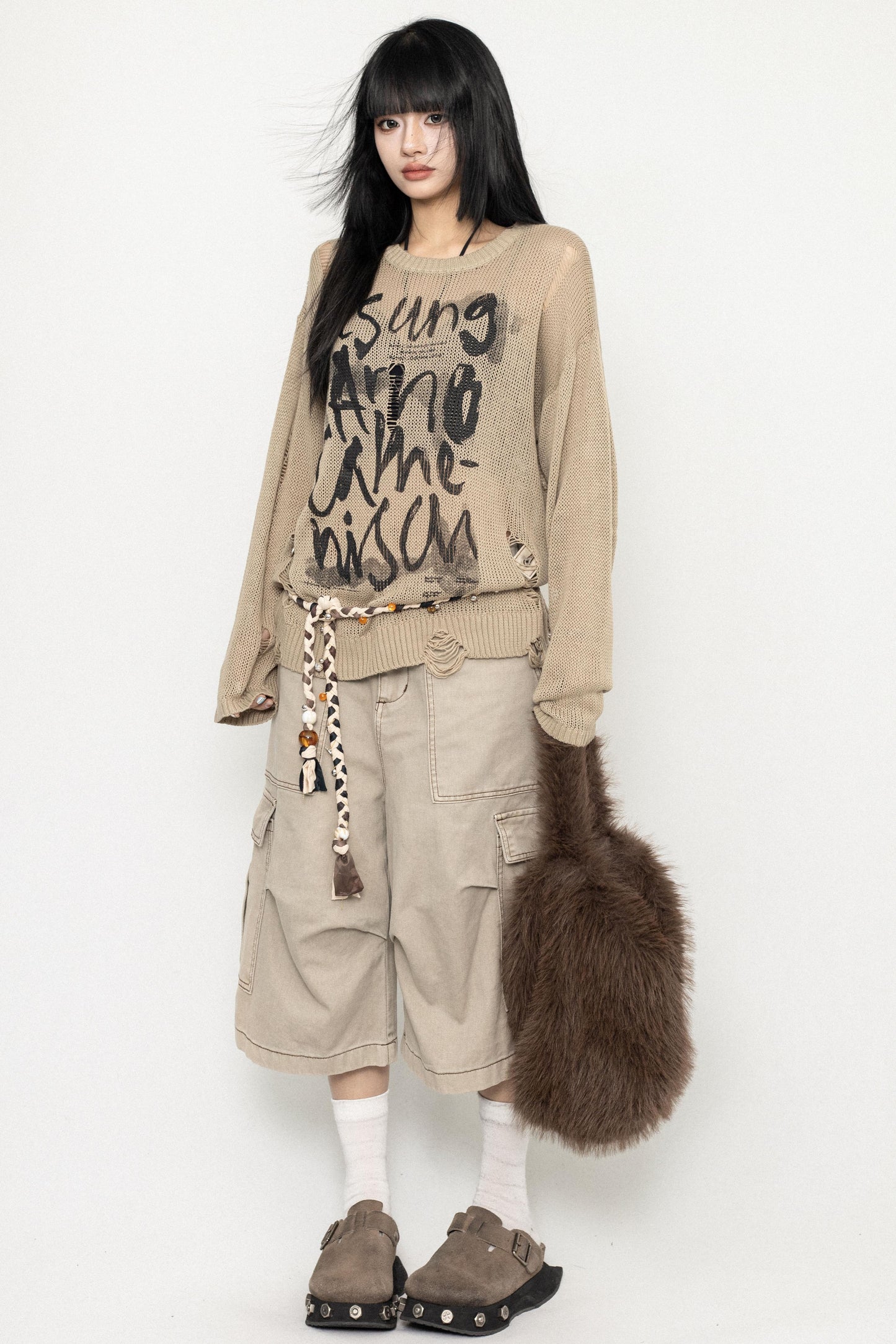 Vintage English Print Long Sleeve Blouse Shirt