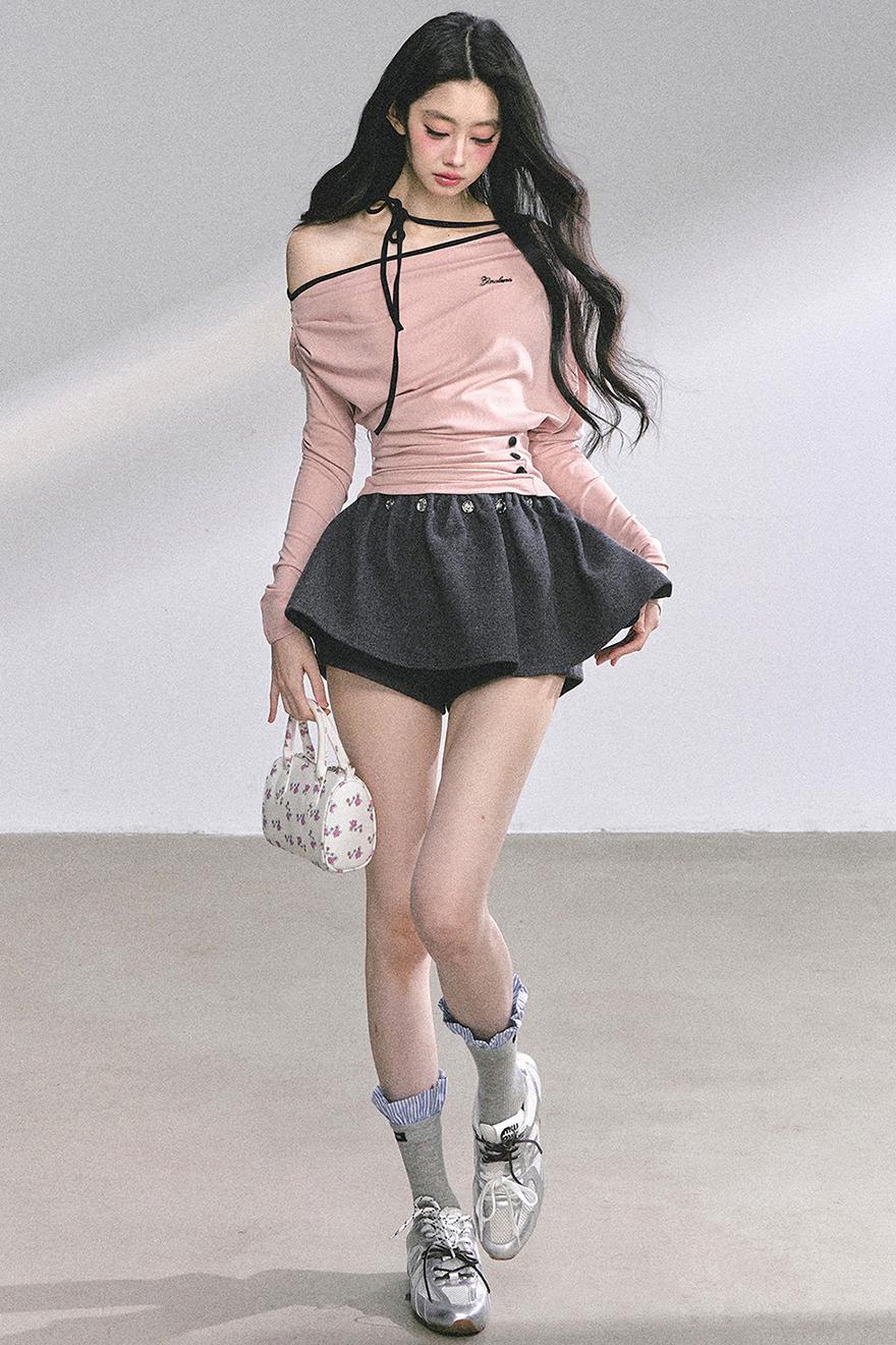 Korean Autumn Gray Halterneck Top