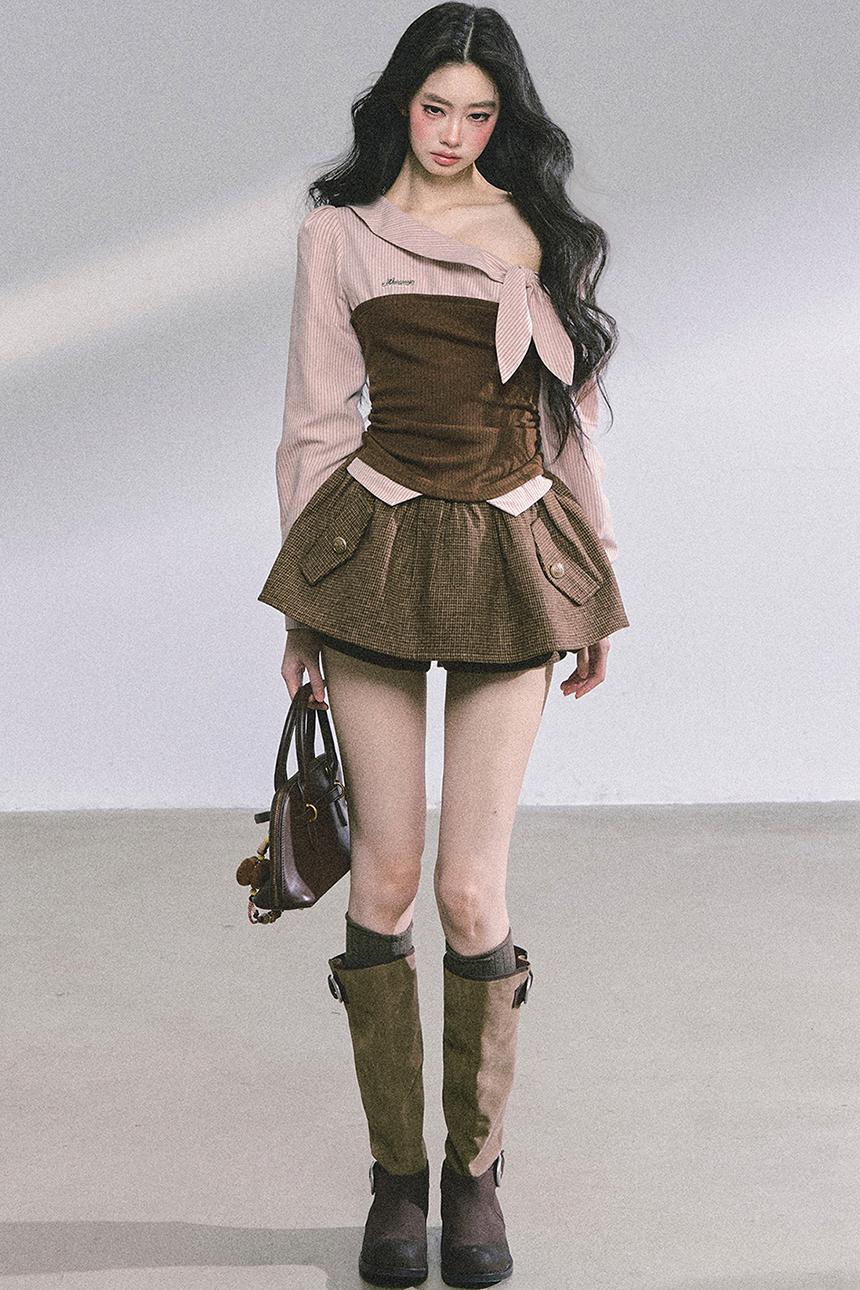 Korean Long-Sleeved Plaid Shirt