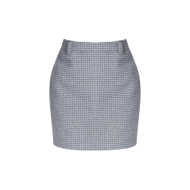 Linen Houndstooth Wool Coat Skirt Set-Up