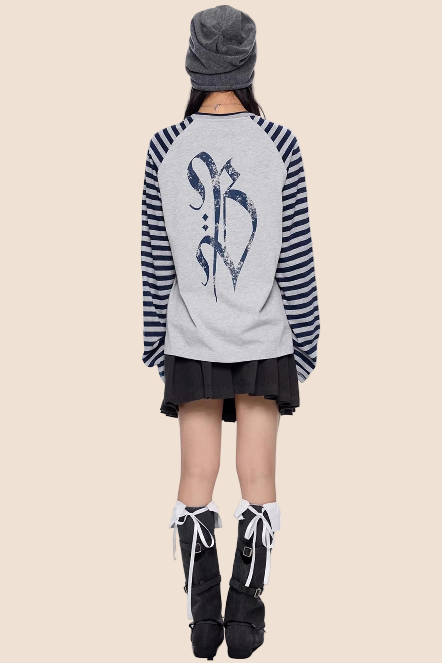 Gestreiftes Retro-Top mit Drop-Shoulder