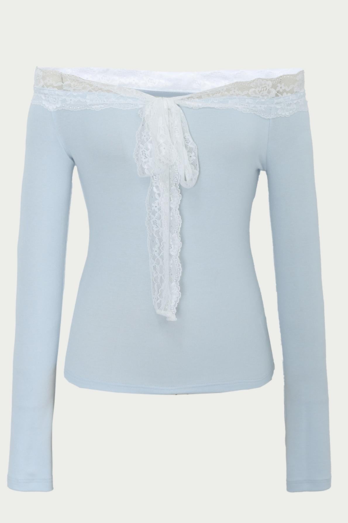 Light Blue Lace One-Shoulder Top