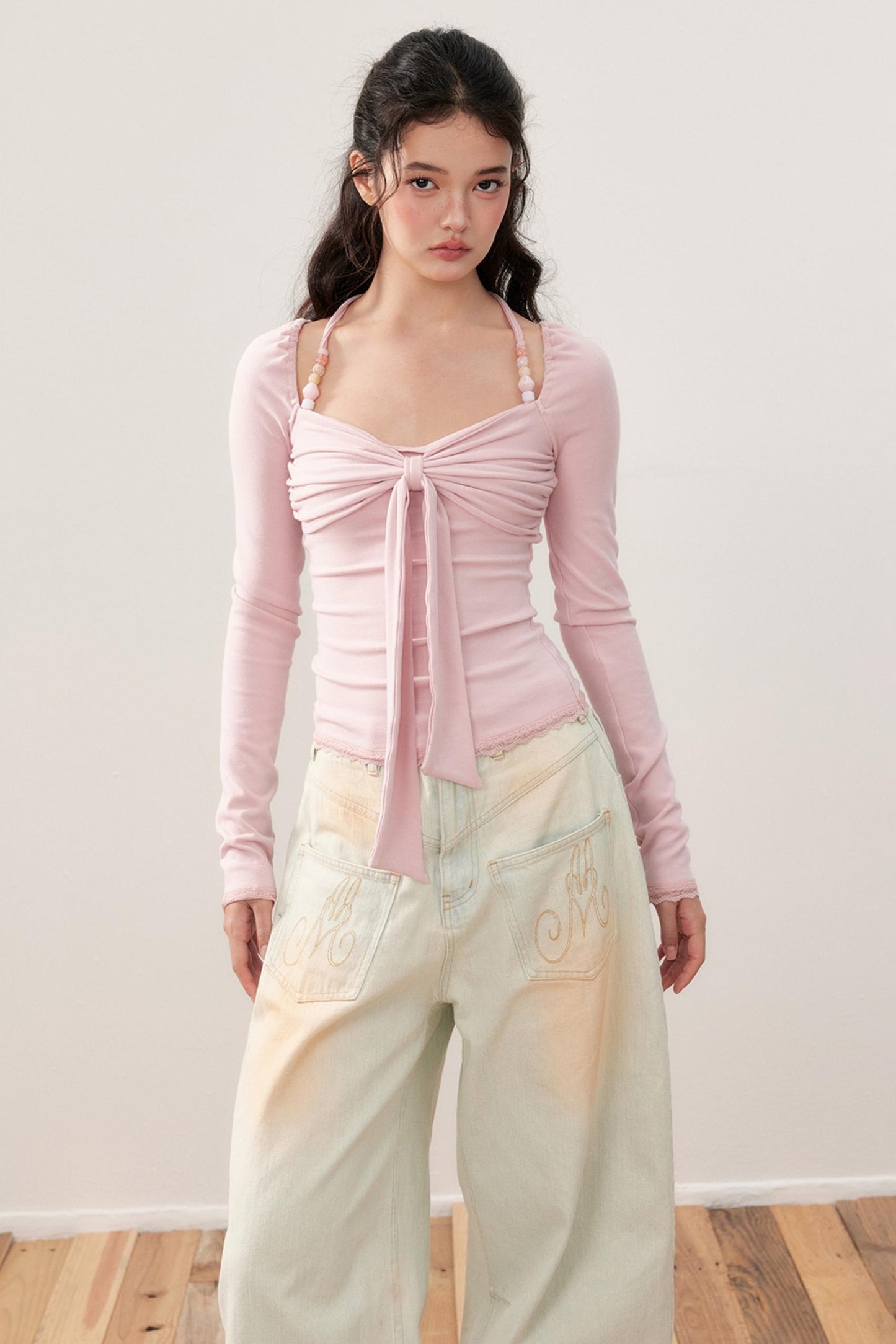 Vintage Washed Distressed Wide-Leg Jeans