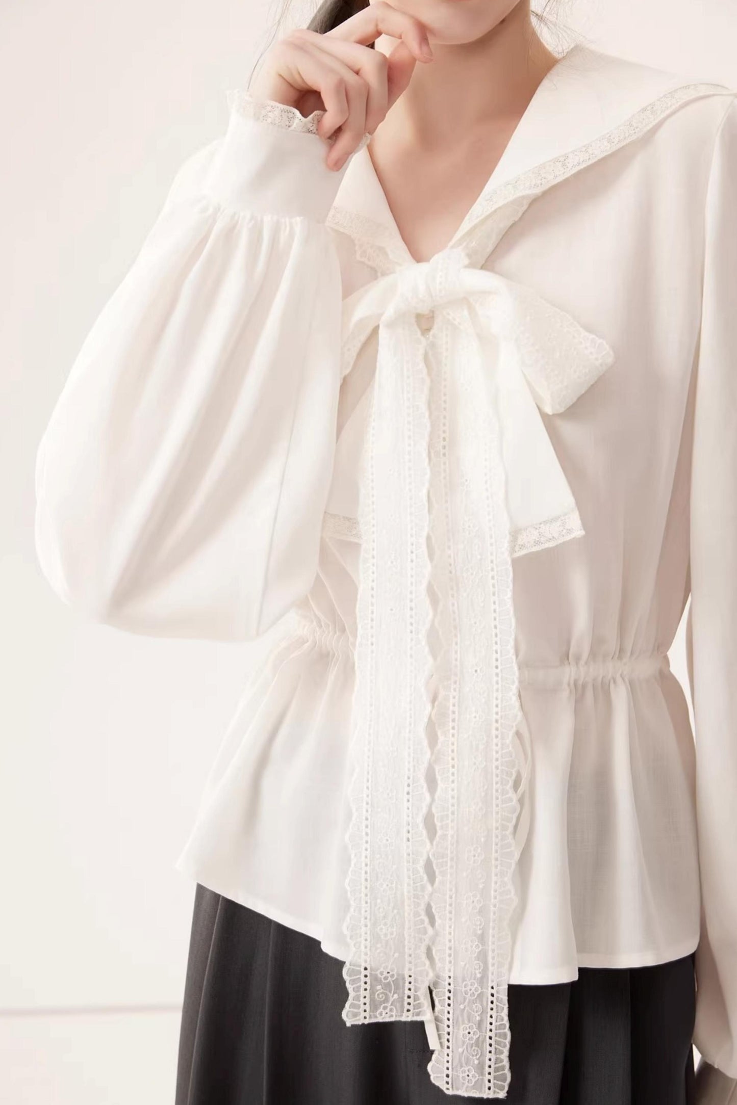 Lyocell Navy Collar Top