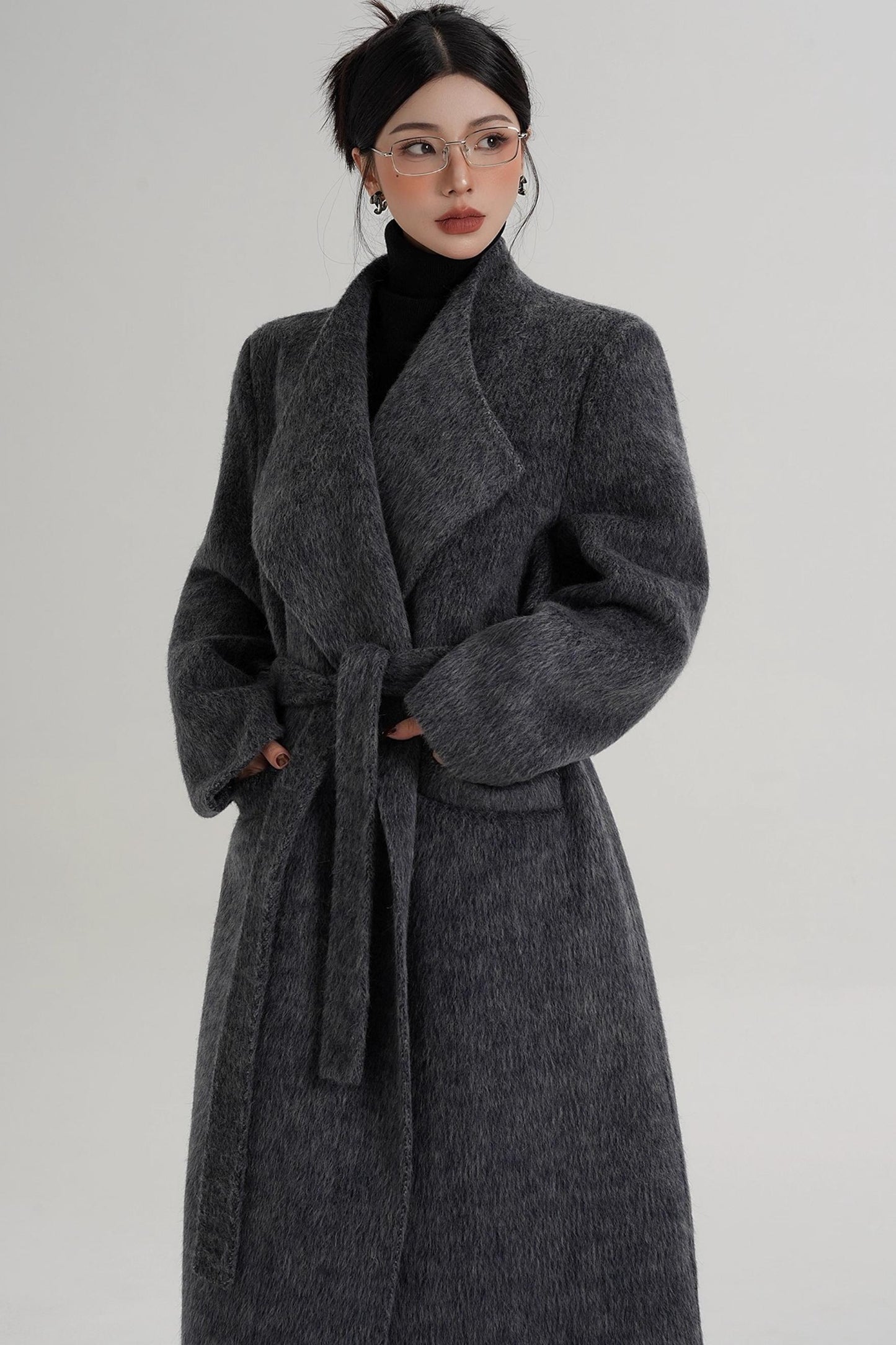 Elegant Gray-Blue Wool Coat