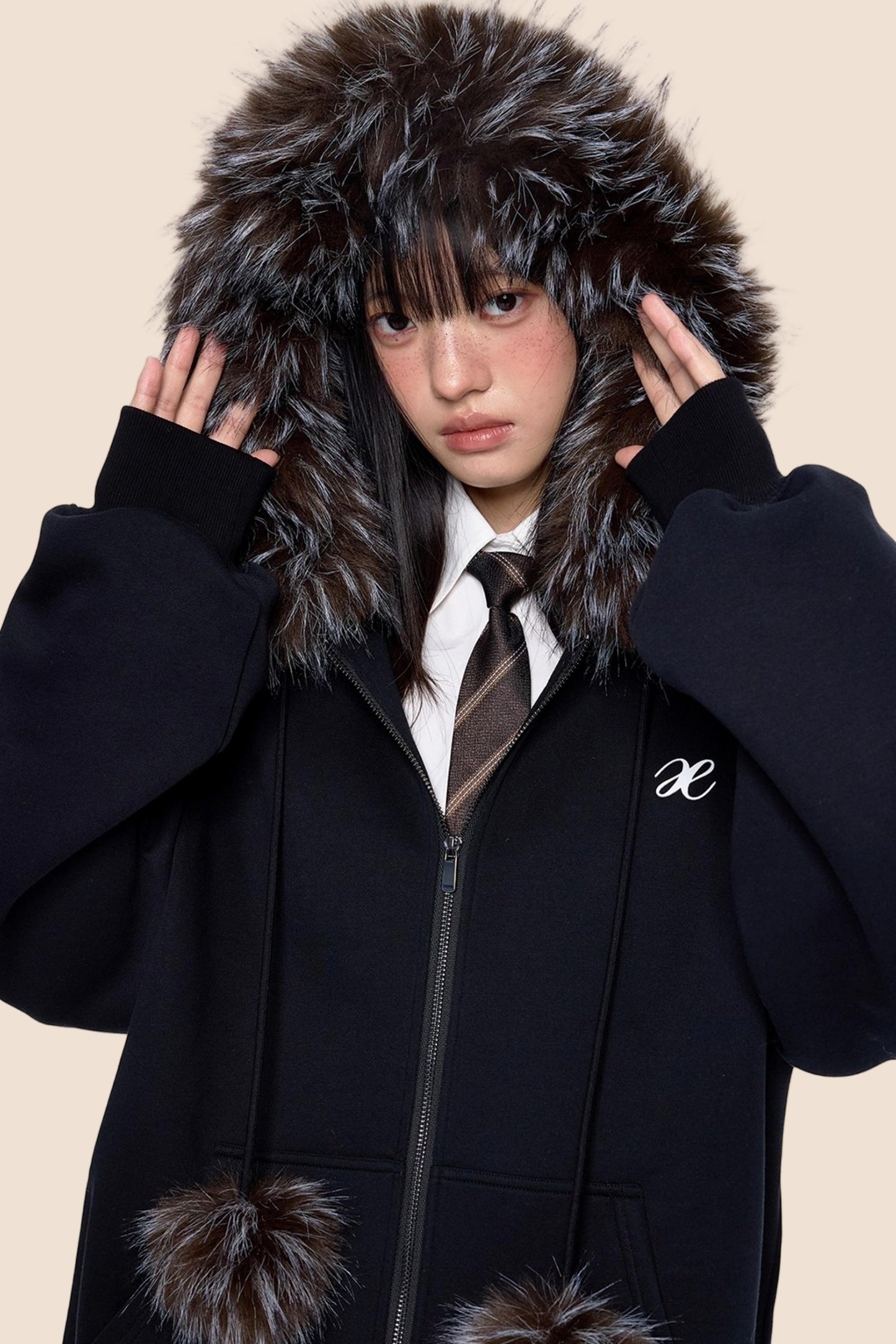 Hooded Embroidered Fleece Cardigan