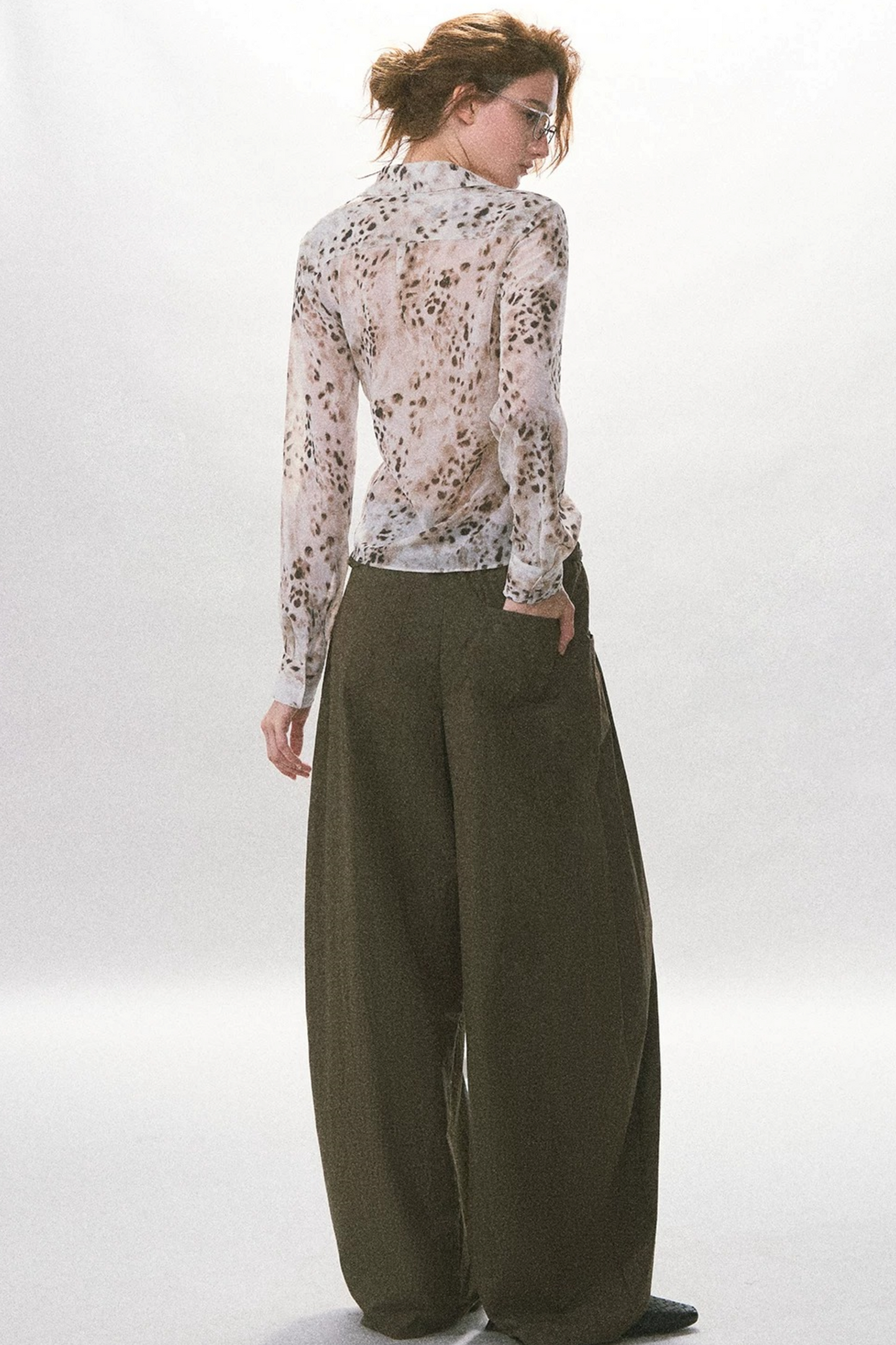Light-Colored Spotted Slim-Fit Chiffon Top