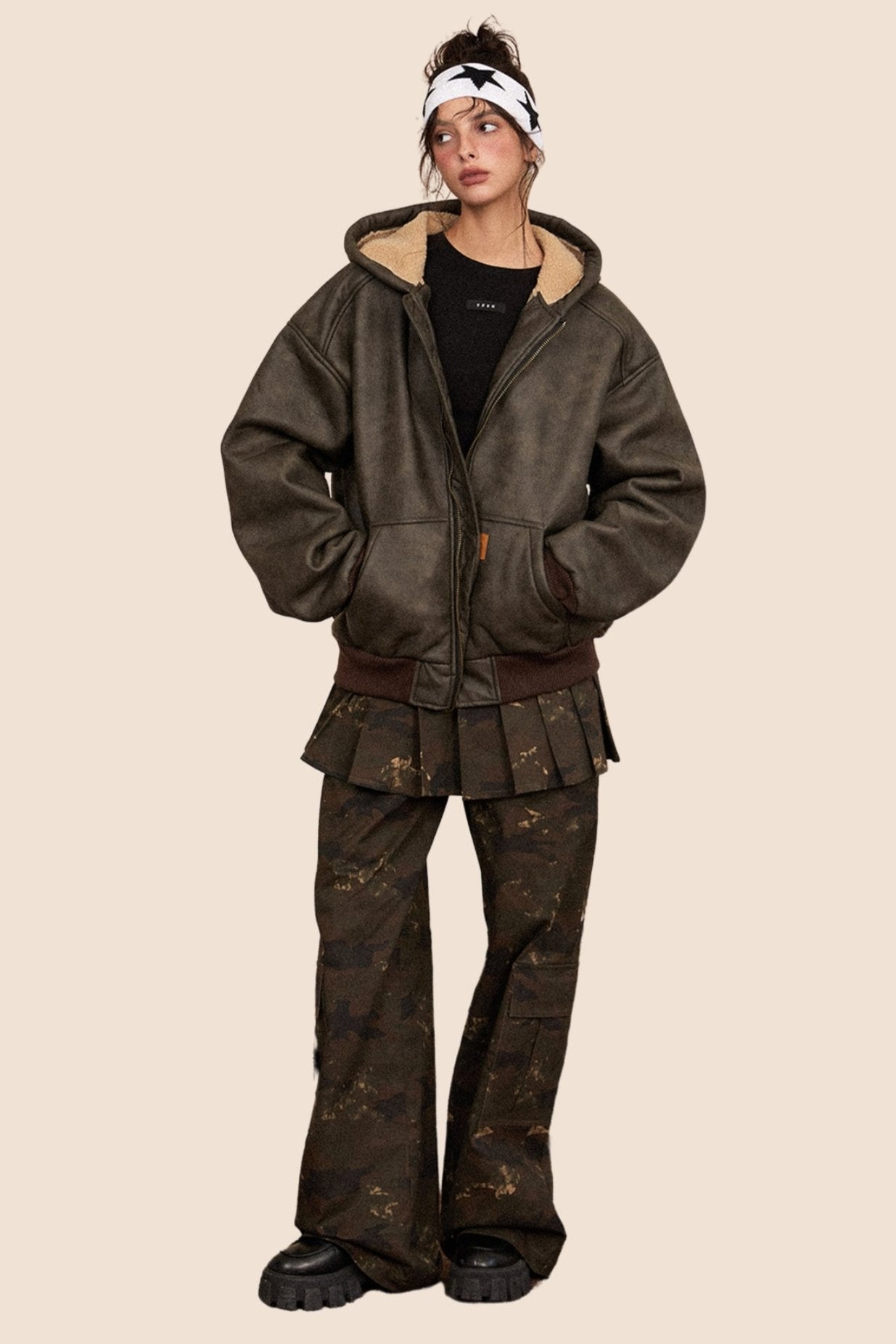 고통스러운 모피 플리스 후드 재킷