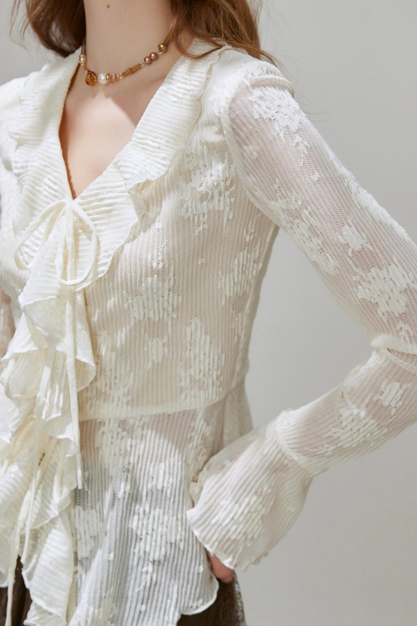 Autumn Womens V-neck Ruffled Top