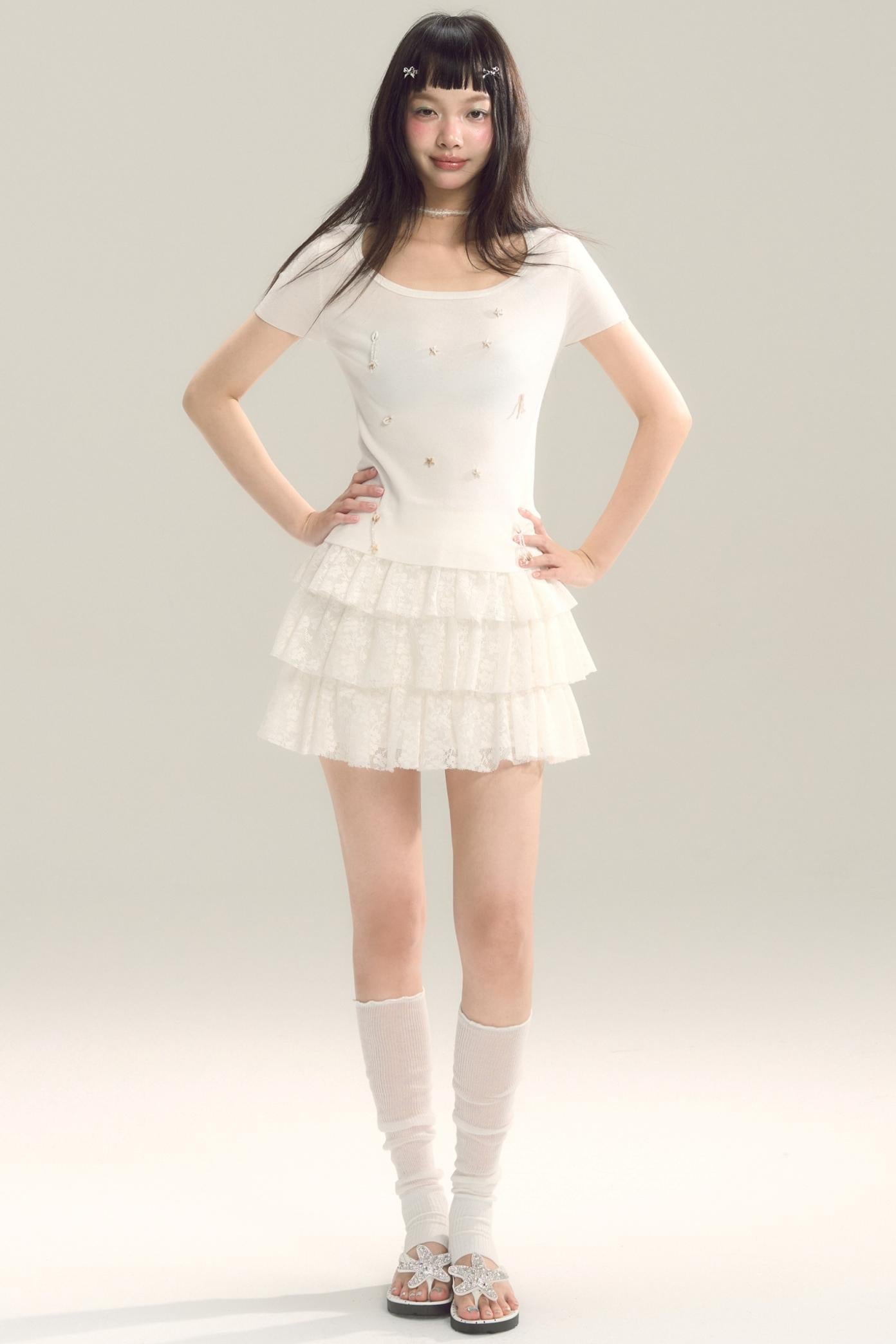 Shell Beads Knit T-Shirt