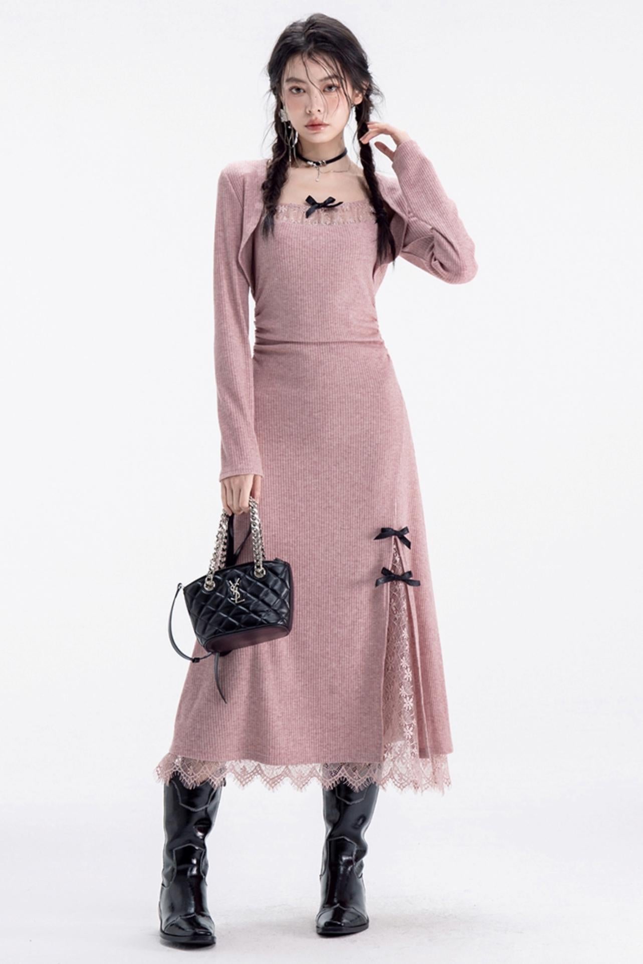 CINK Peach Solid Pleated Dress