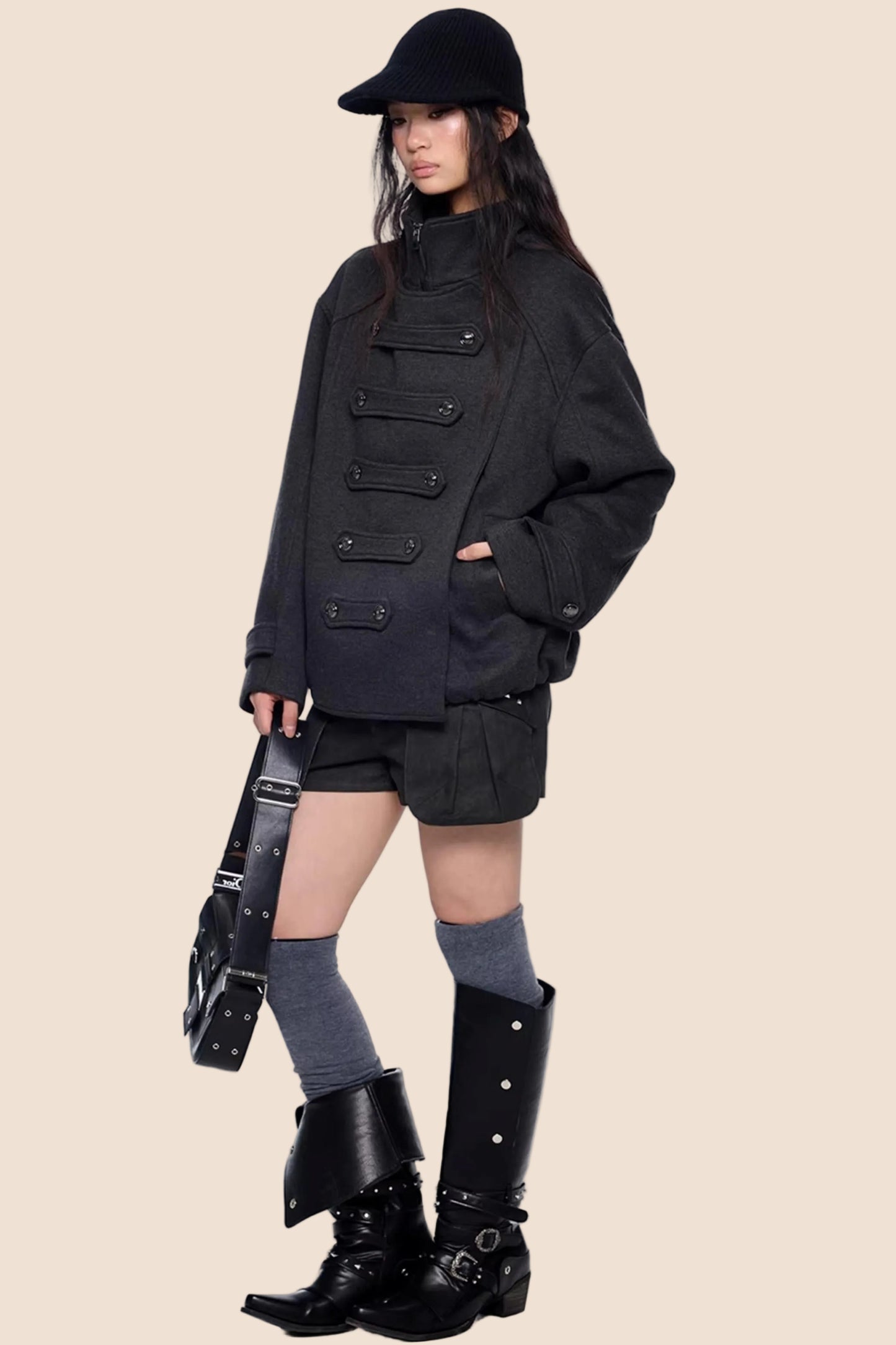 Rivet Pleated A-Line Shorts