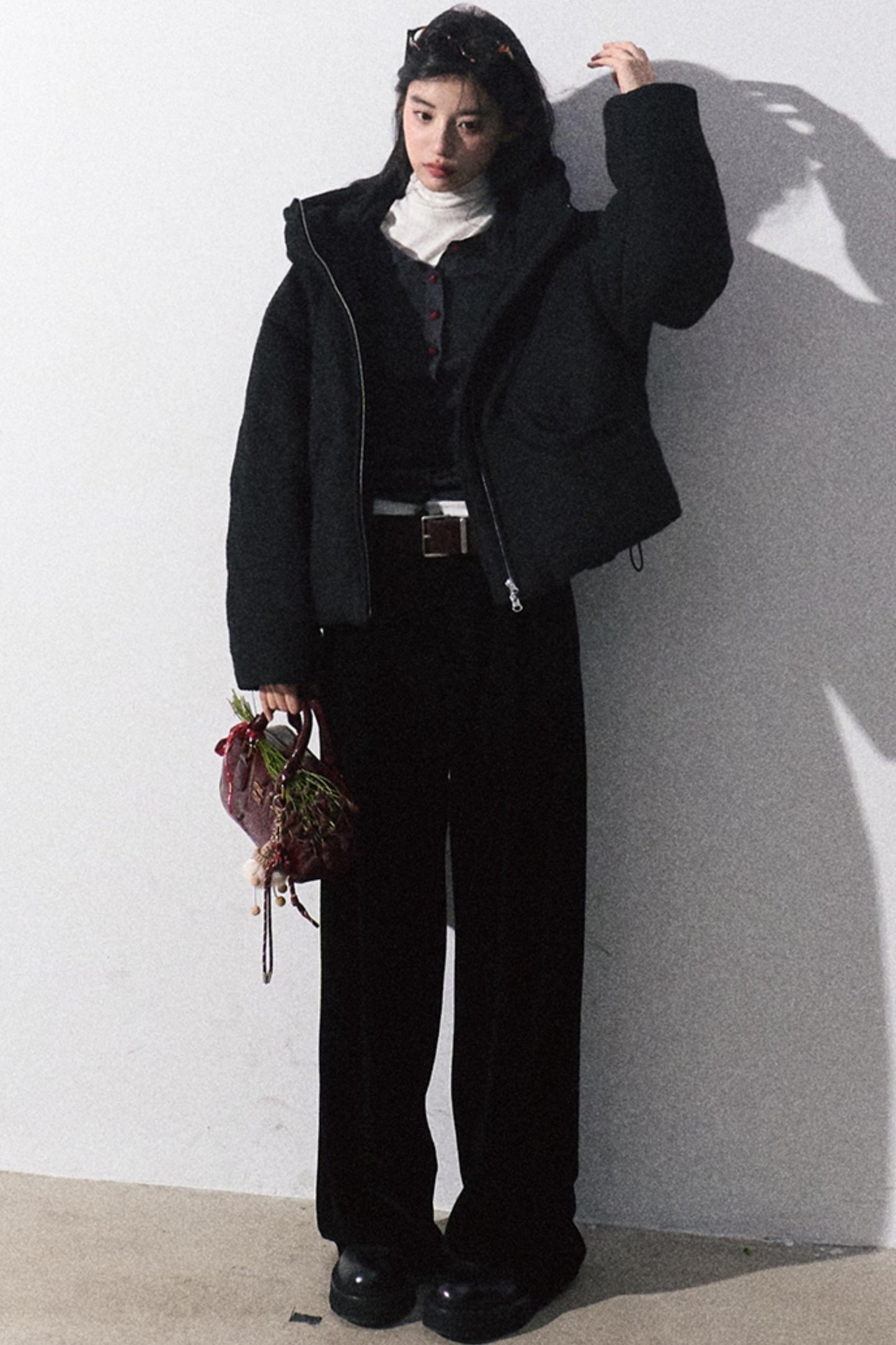 클래식 블랙 와이드 레그 팬츠