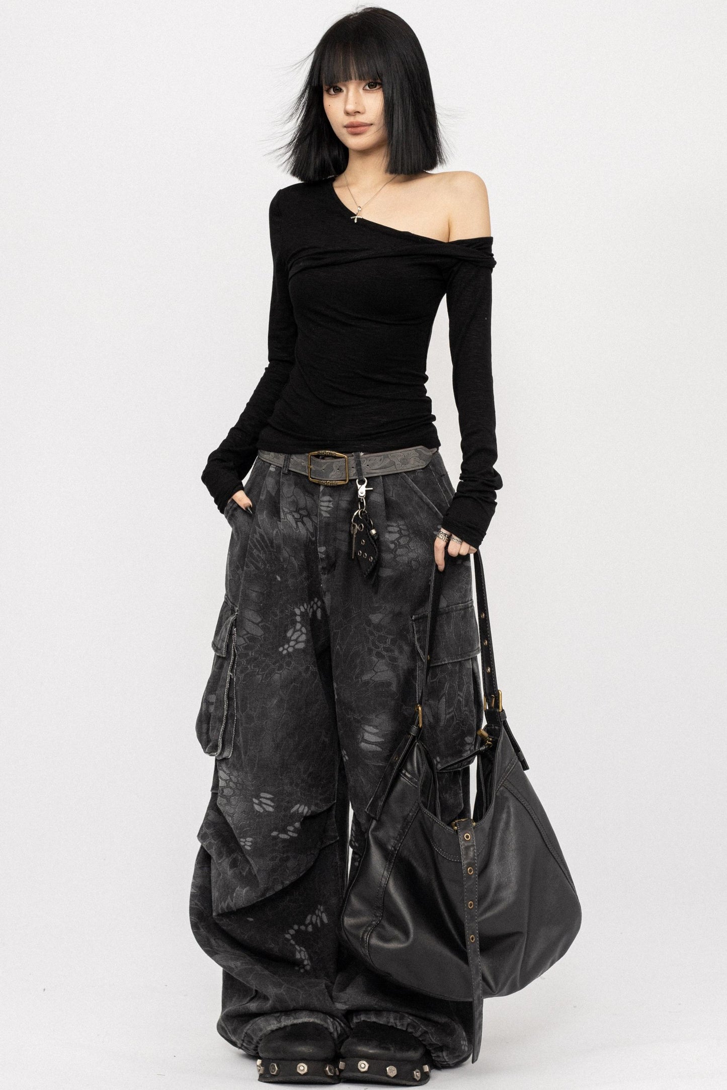 Black Twisted Off-Shoulder Top