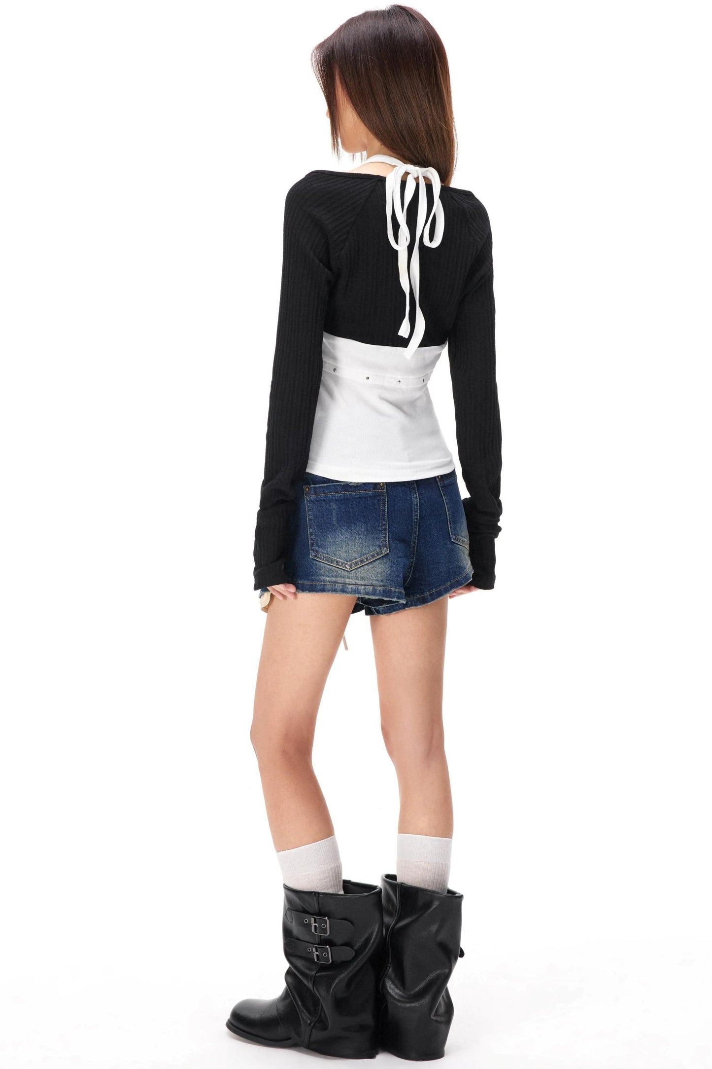 Rhinestone Patchwork Knit Top