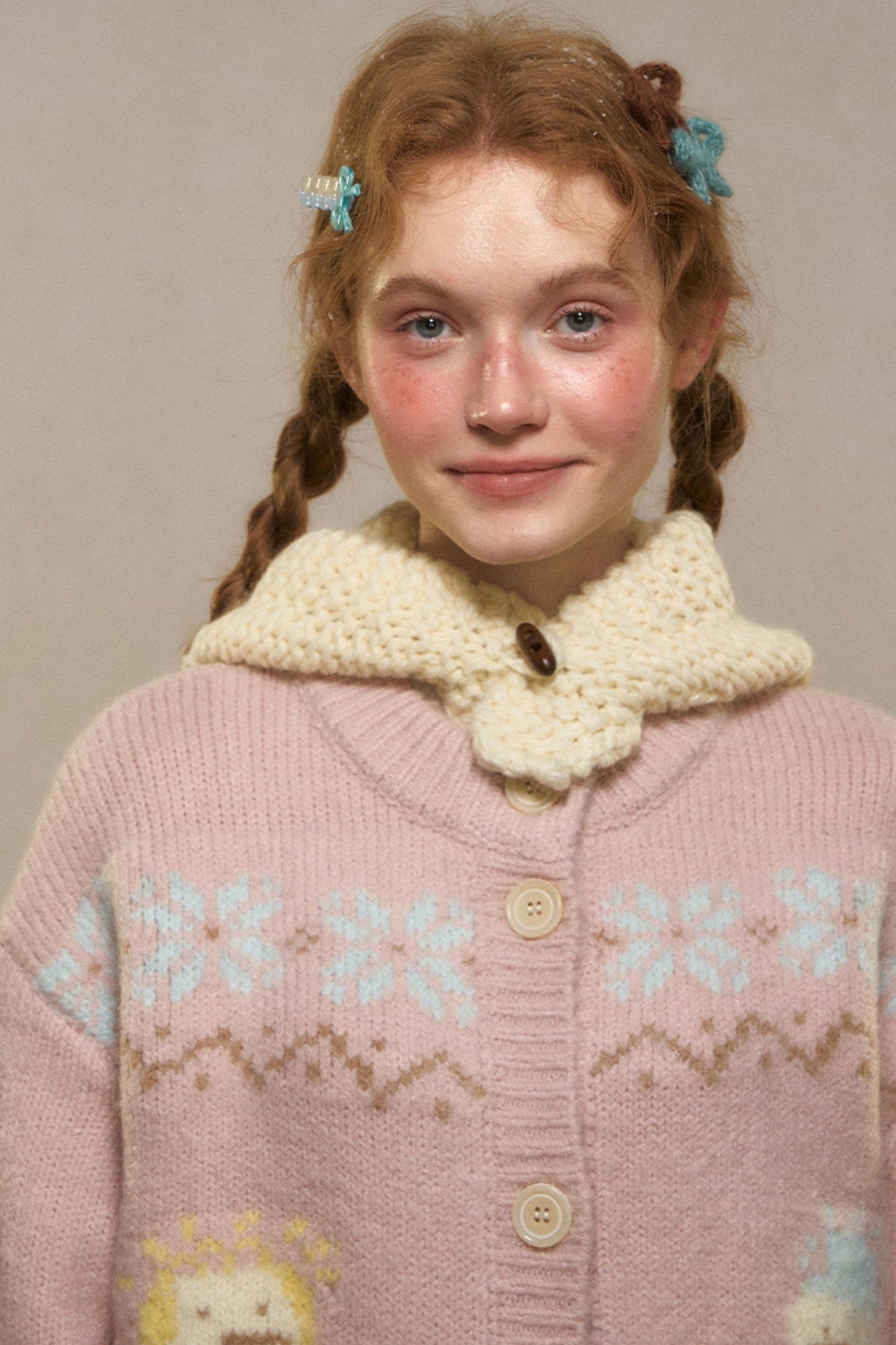 빈티지 눈사람 자카드 니트 가디건