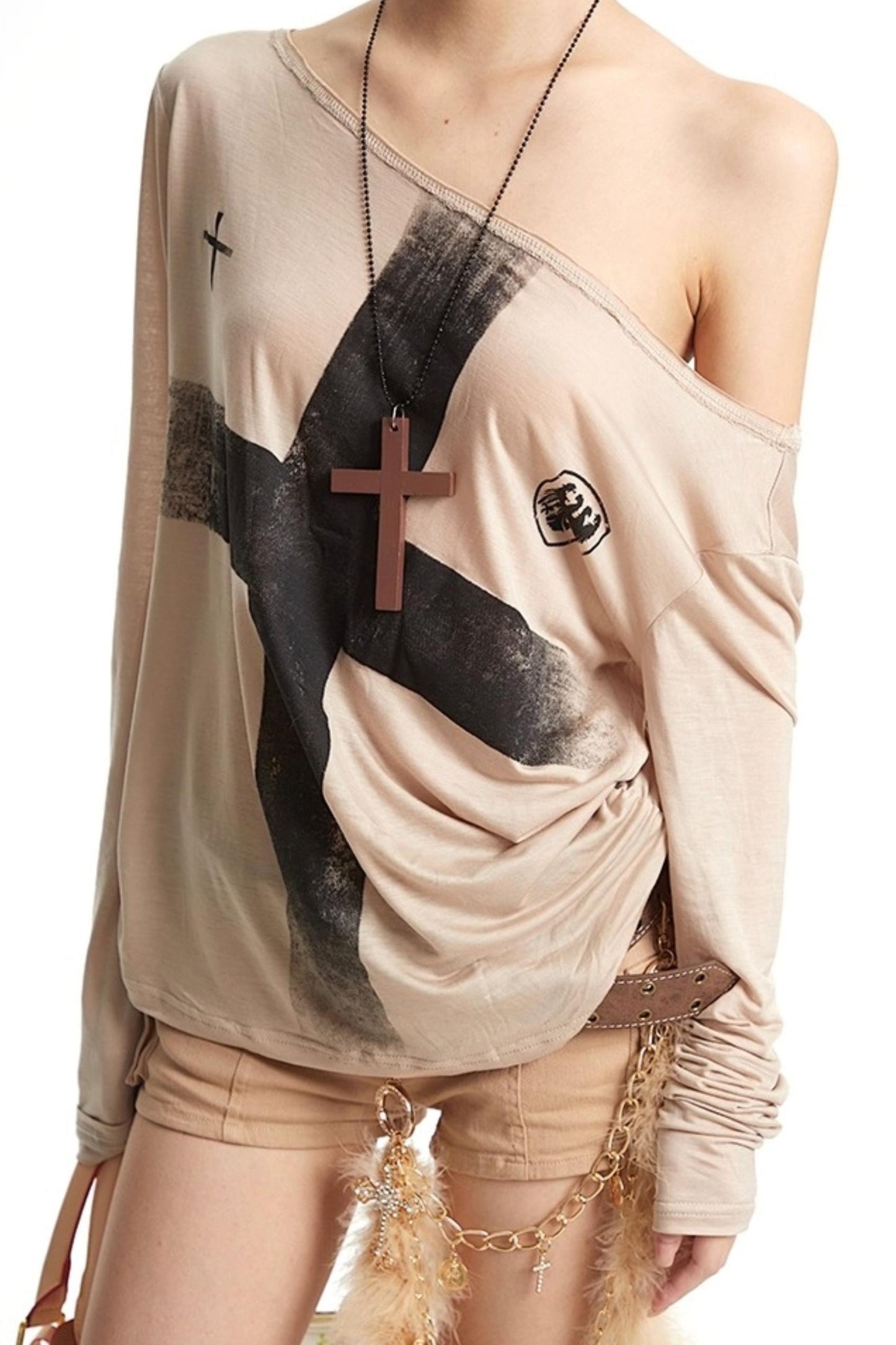 Cross Print Long Sleeve T-Shirt