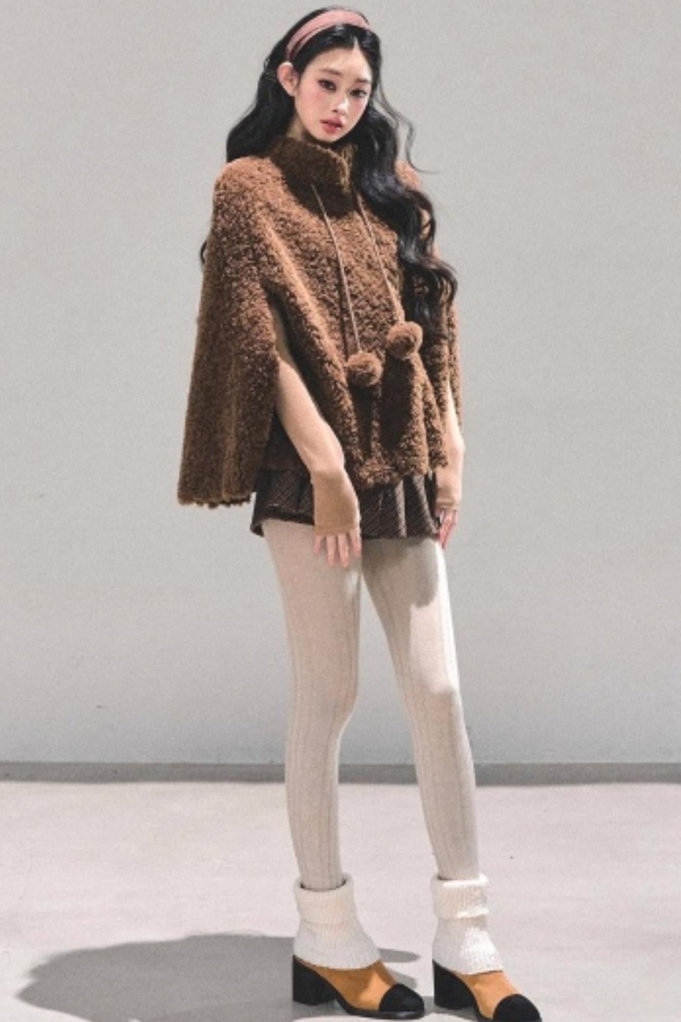 Korean-Style Lamb Wool Cape Coat