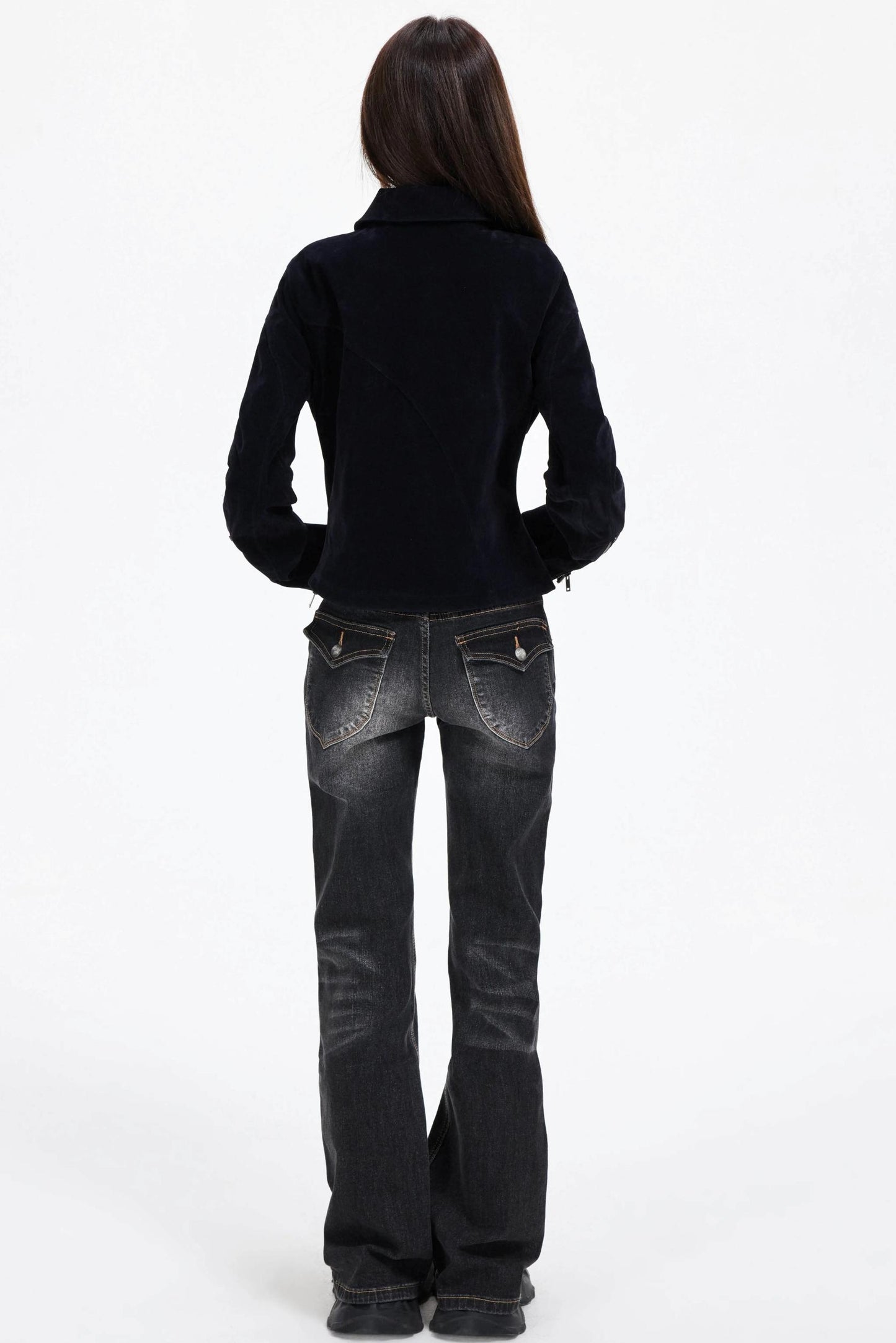 Slimming God Black Gray Denim Trousers