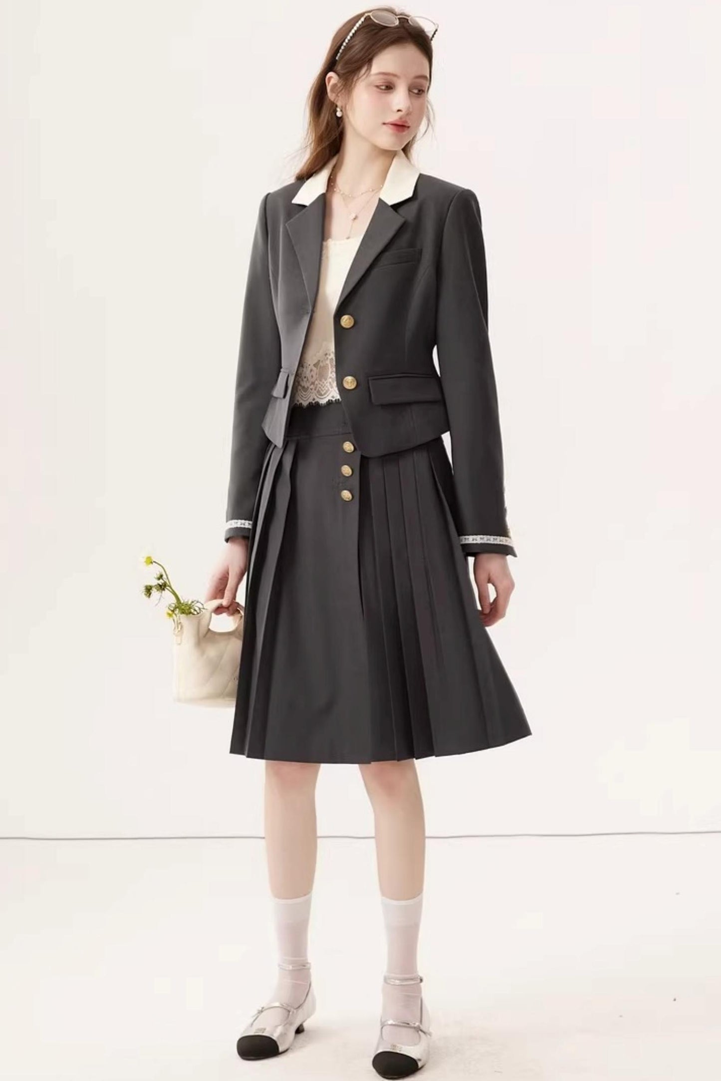 High-Waisted Pleated Midi Skirt