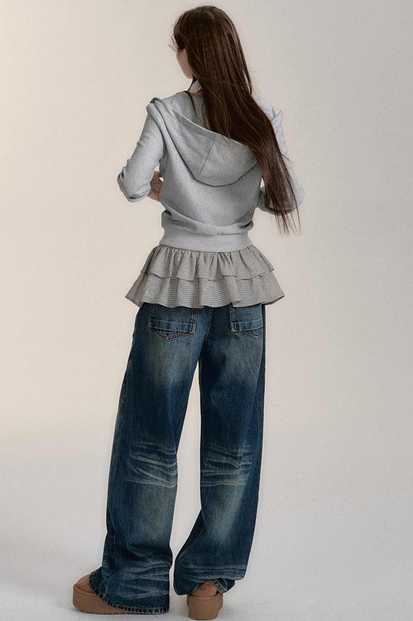 블루 워시 디스트레스트 스트레이트 레그 진