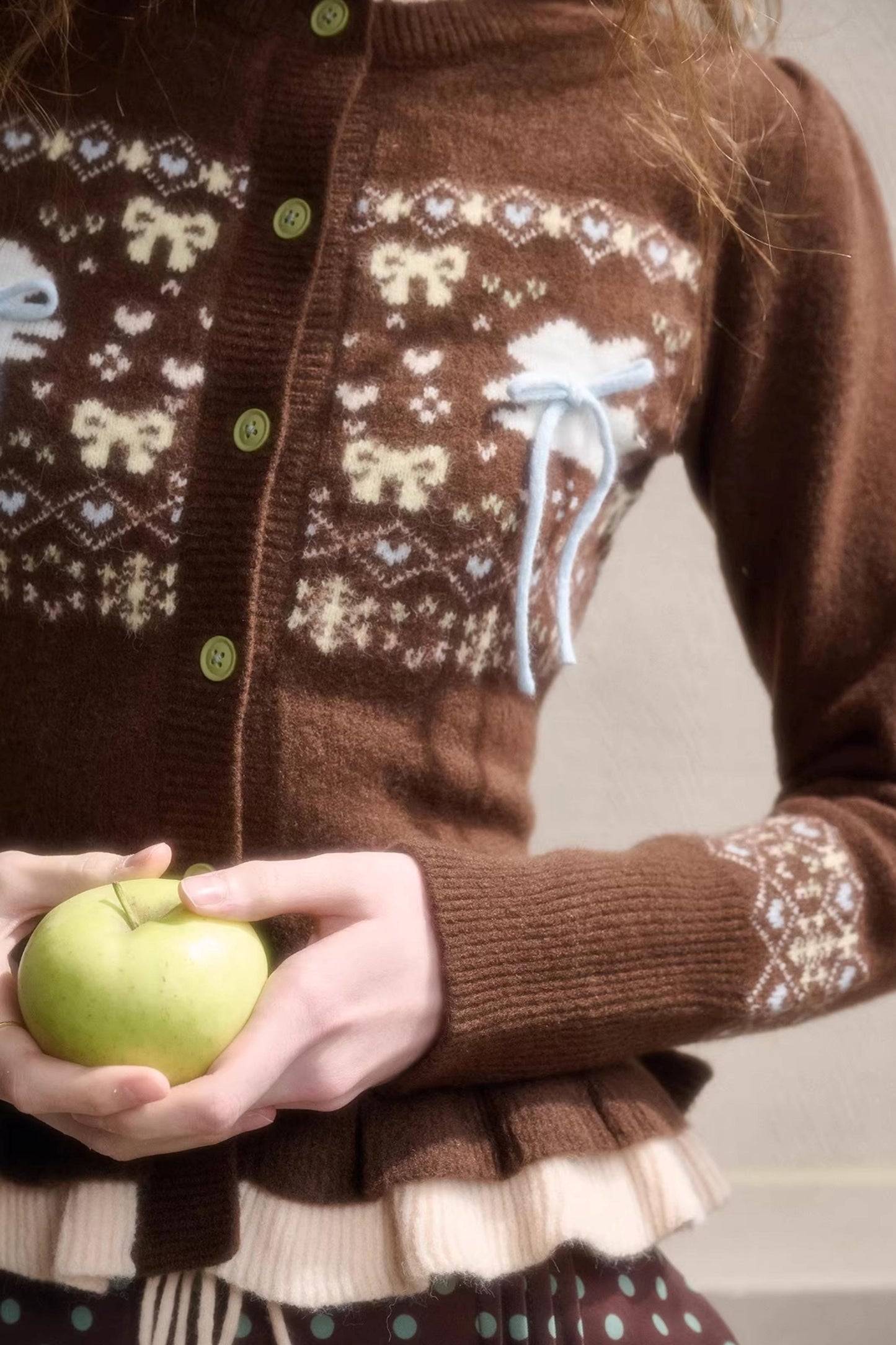 Green Apple Fair Isle Cardigan Top Set-Up