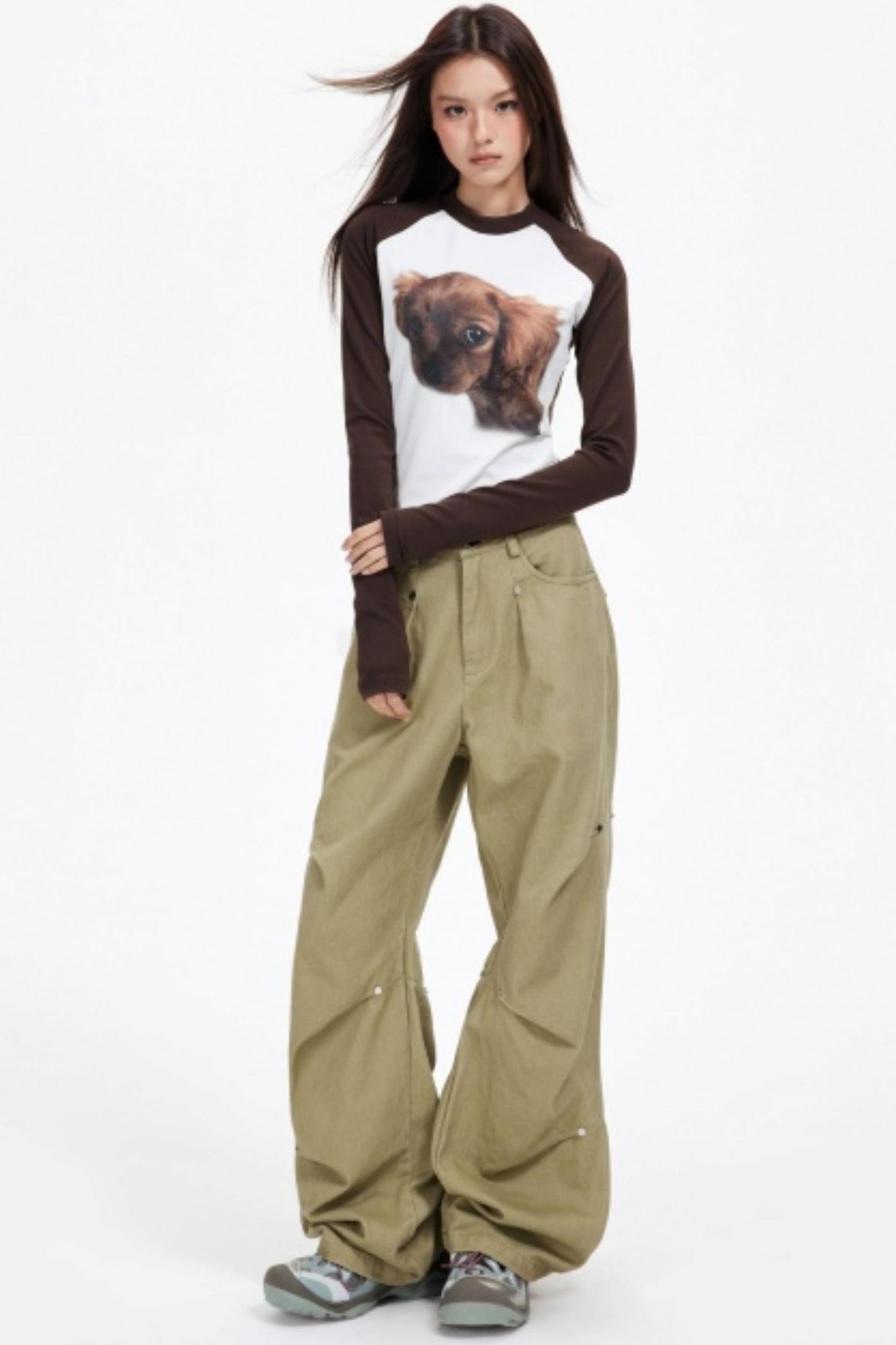 Functional Pleated Stud Cargo Pants