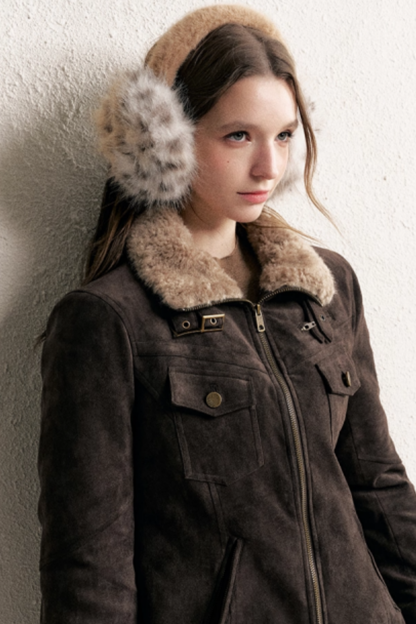 Coffee-Colored Fur Collar Coat