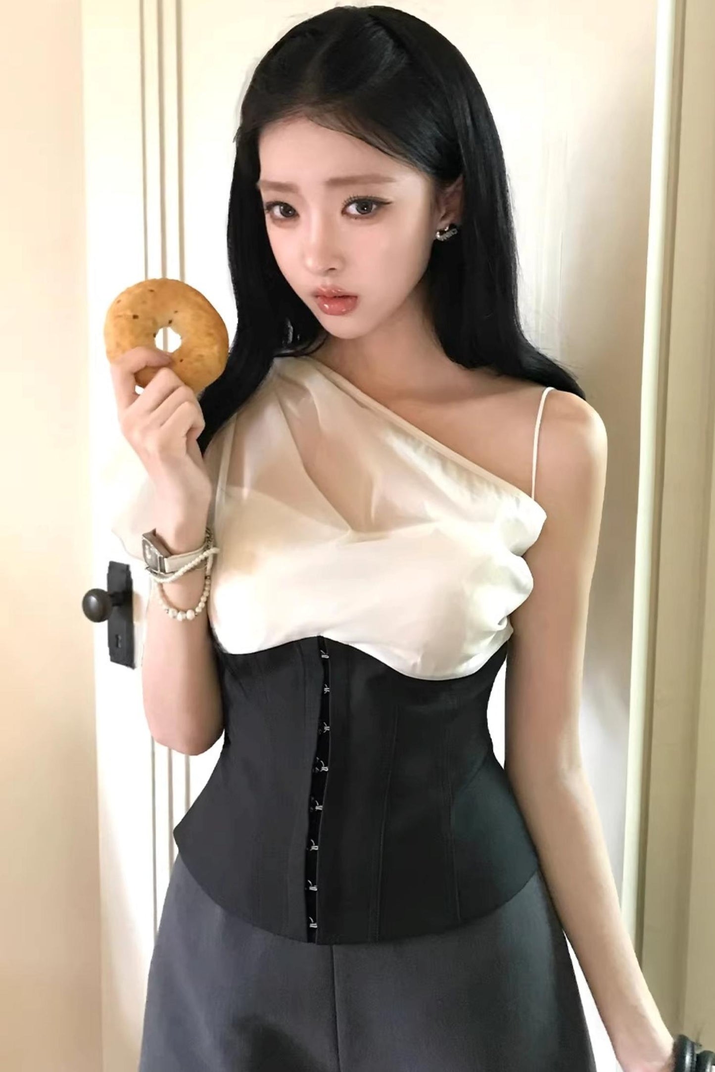 Asymmetrical Mesh Off-Shoulder Top