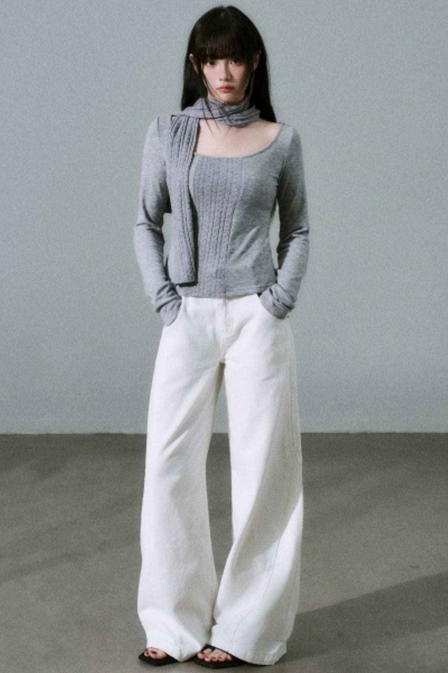 Crew Neck Patchwork Slim Sweater