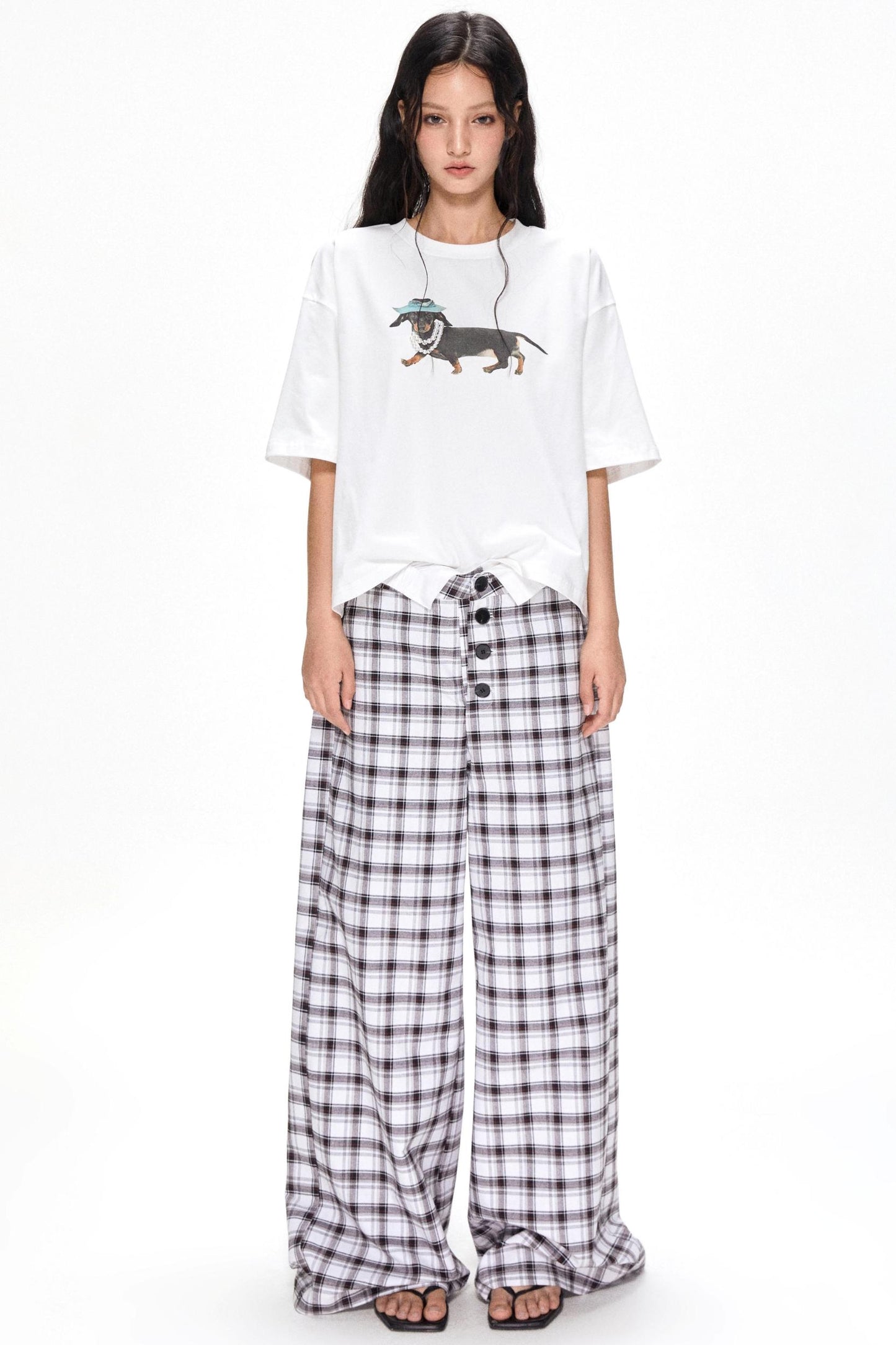 Summer Plaid Wide-Leg Pants