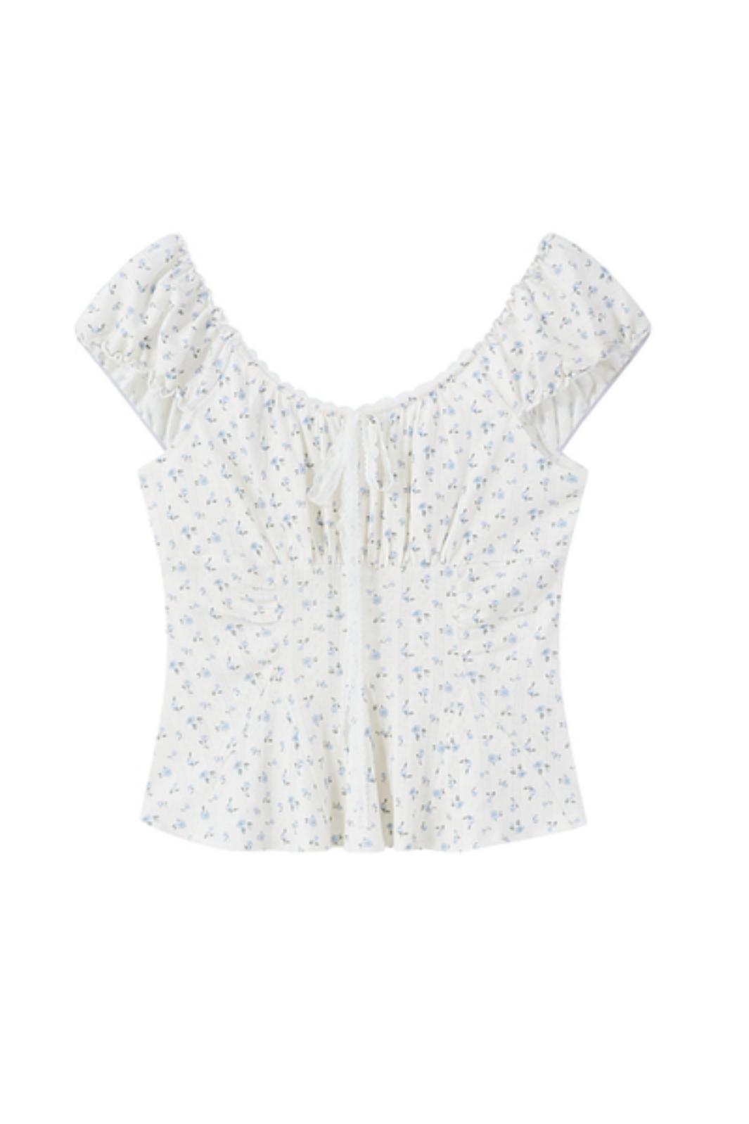 Floral Knit Bubble Sleeve Blouse