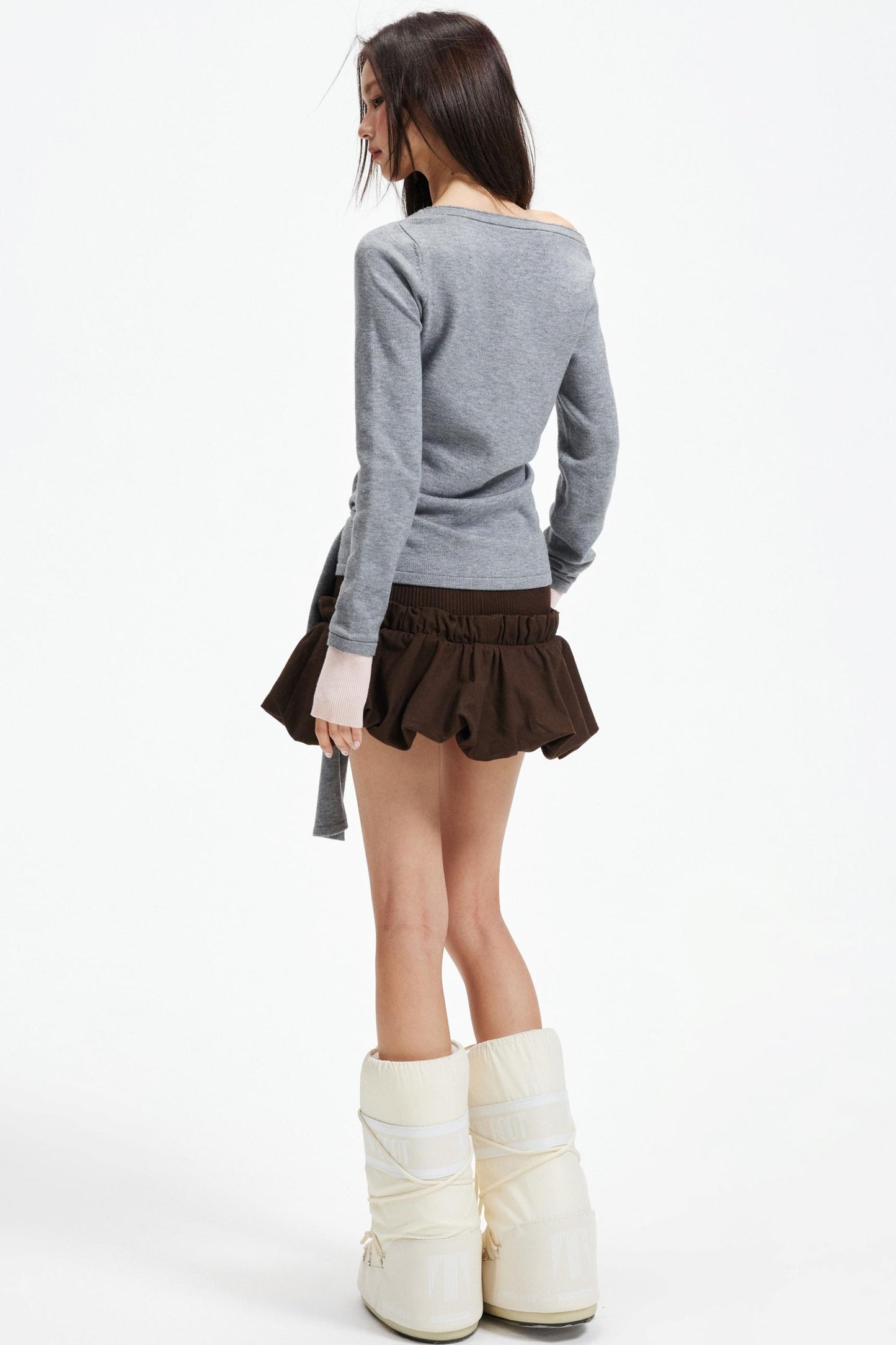 Coffee Patchwork Short Skirt