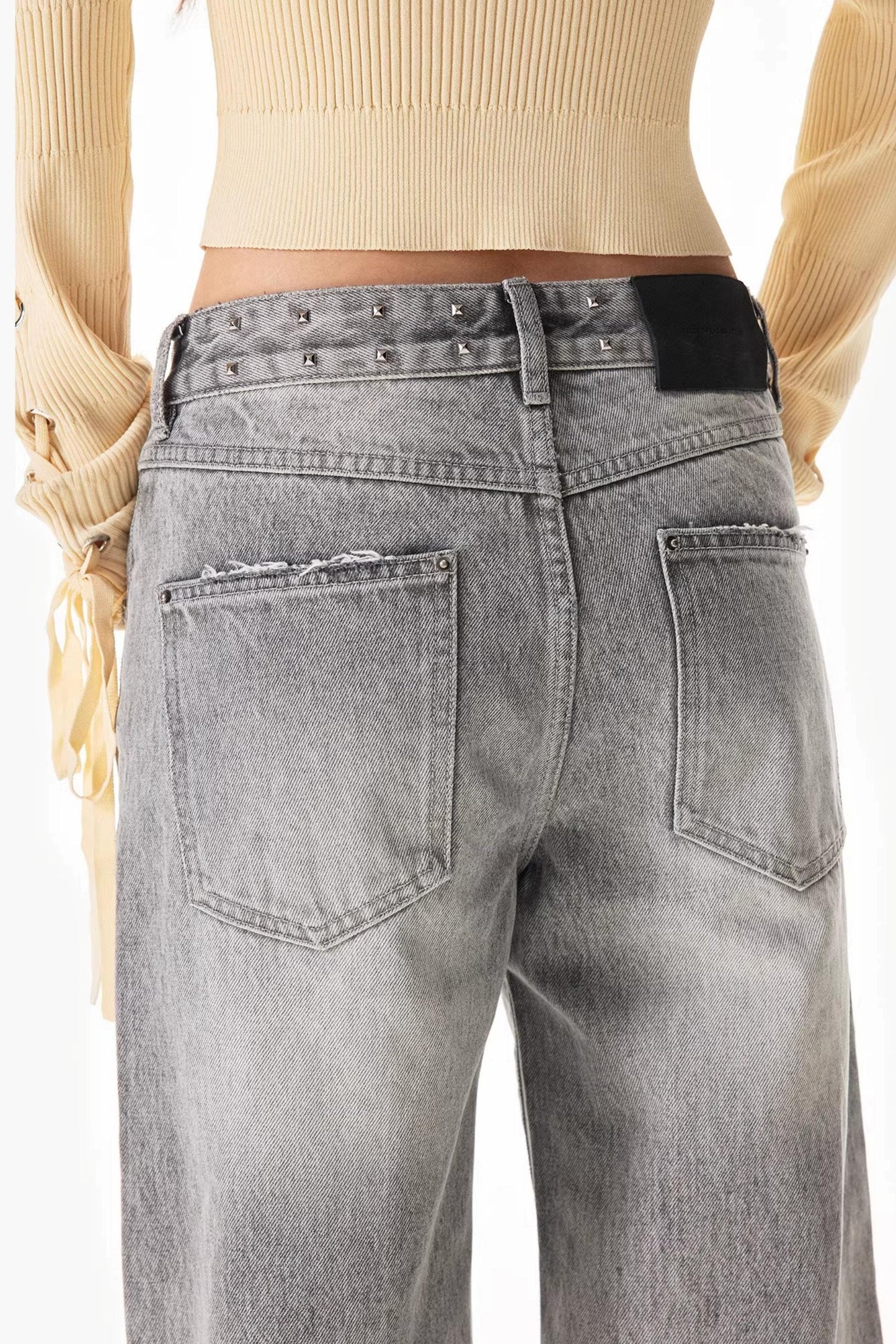 Light Gray Rhinestone Wide-Leg Pants