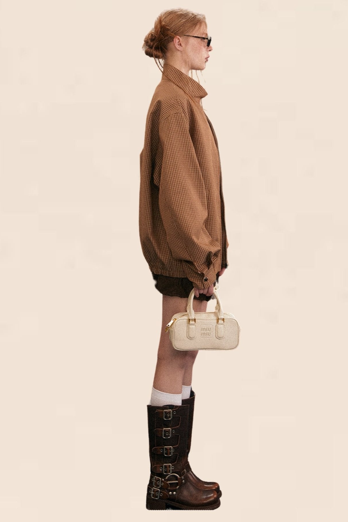 Veste à manches longues à carreaux brodée de monogramme