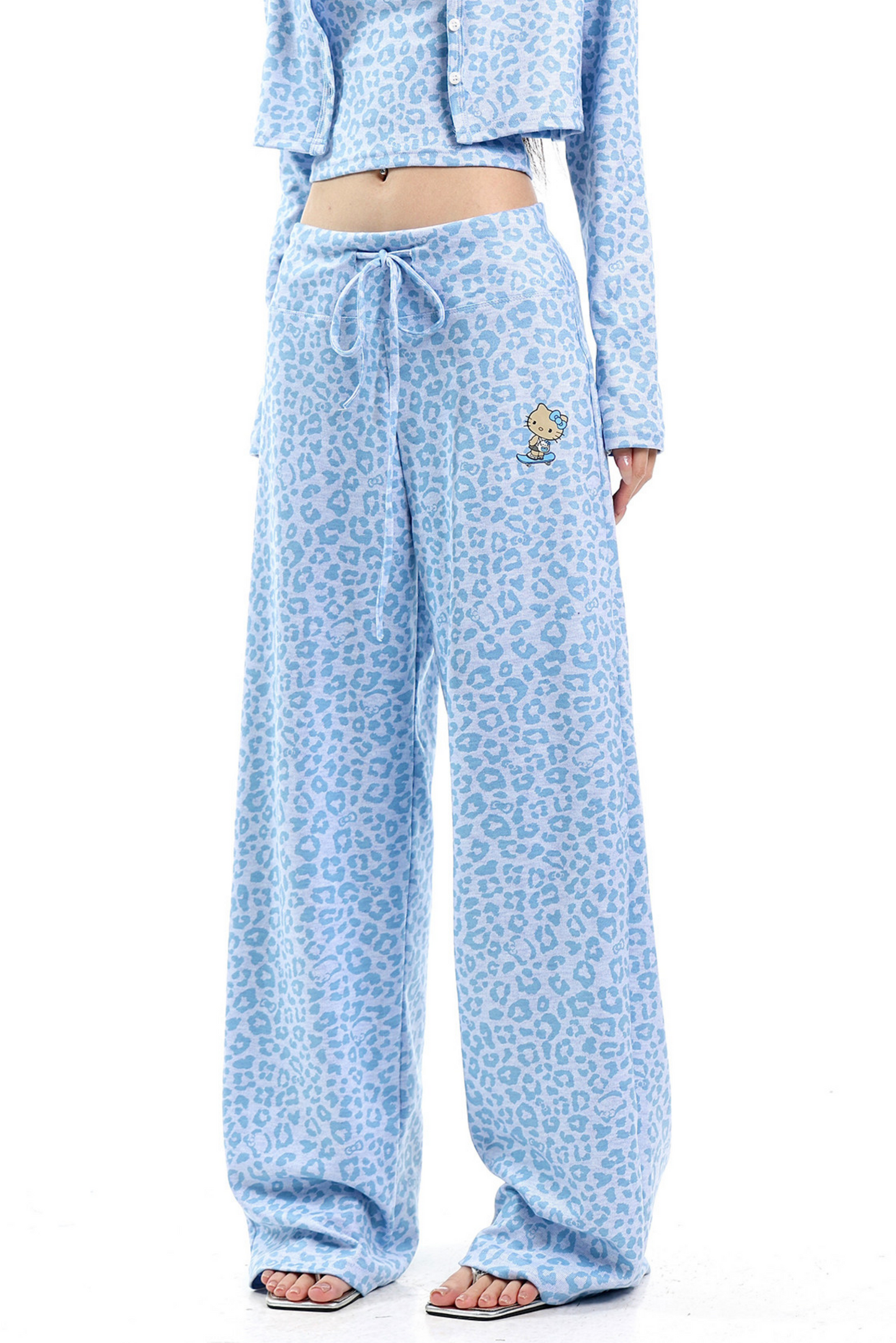 Blue Leopard Three-Piece Cardigan Set-Up