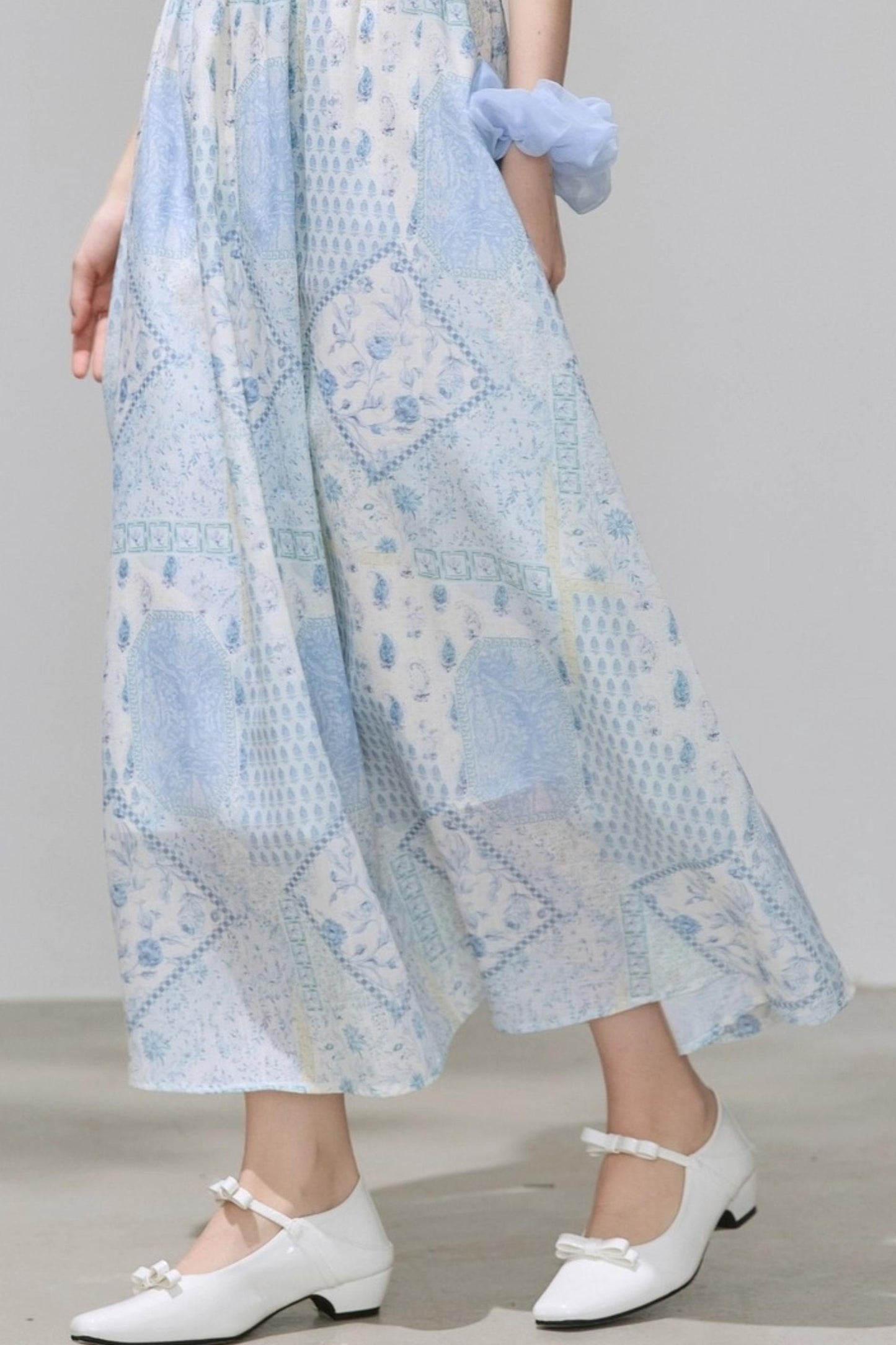 Puff Sleeves Waist Slim Long Dress