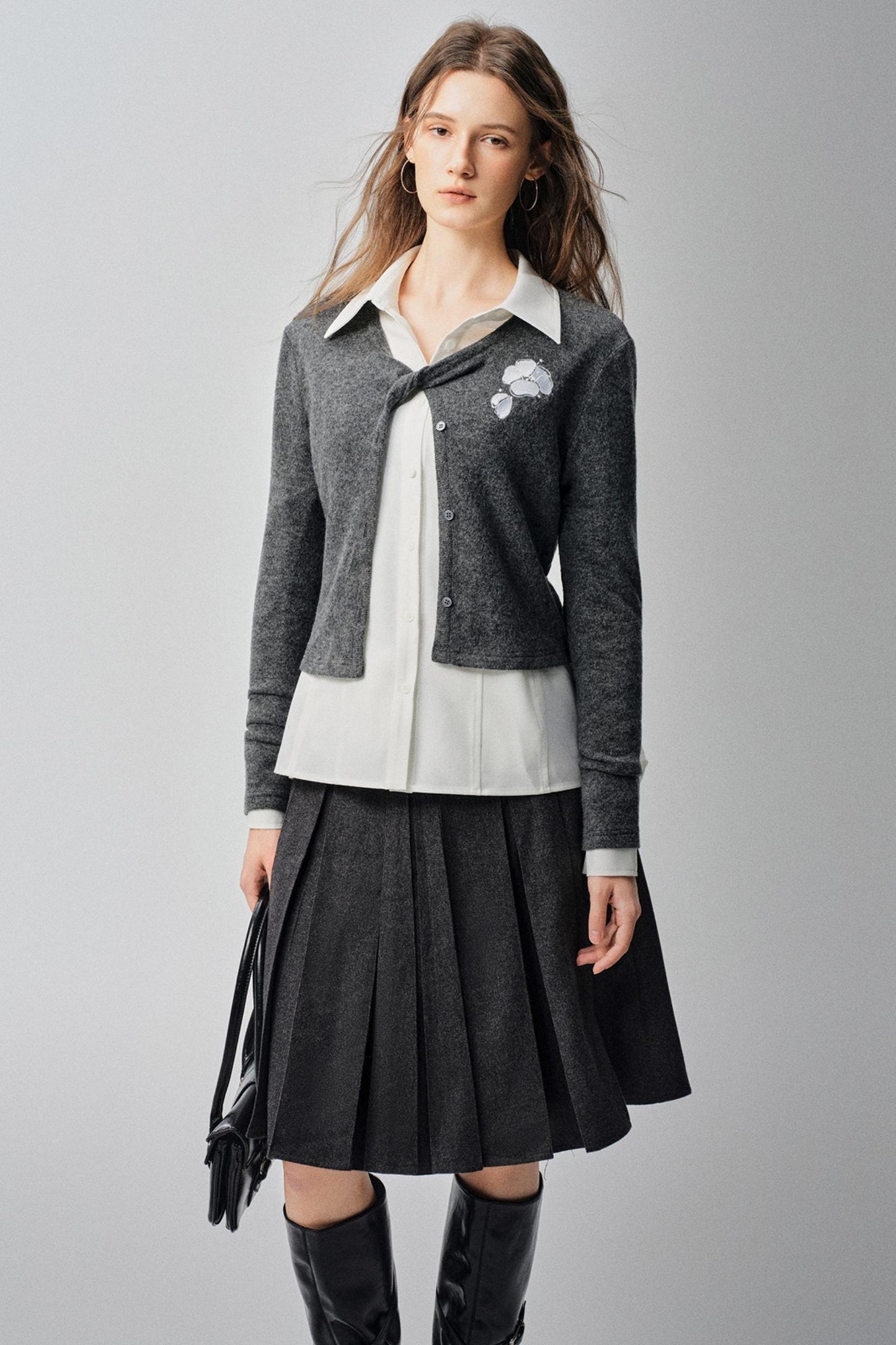 Mountains Valley Gray Wool A-line Skirt