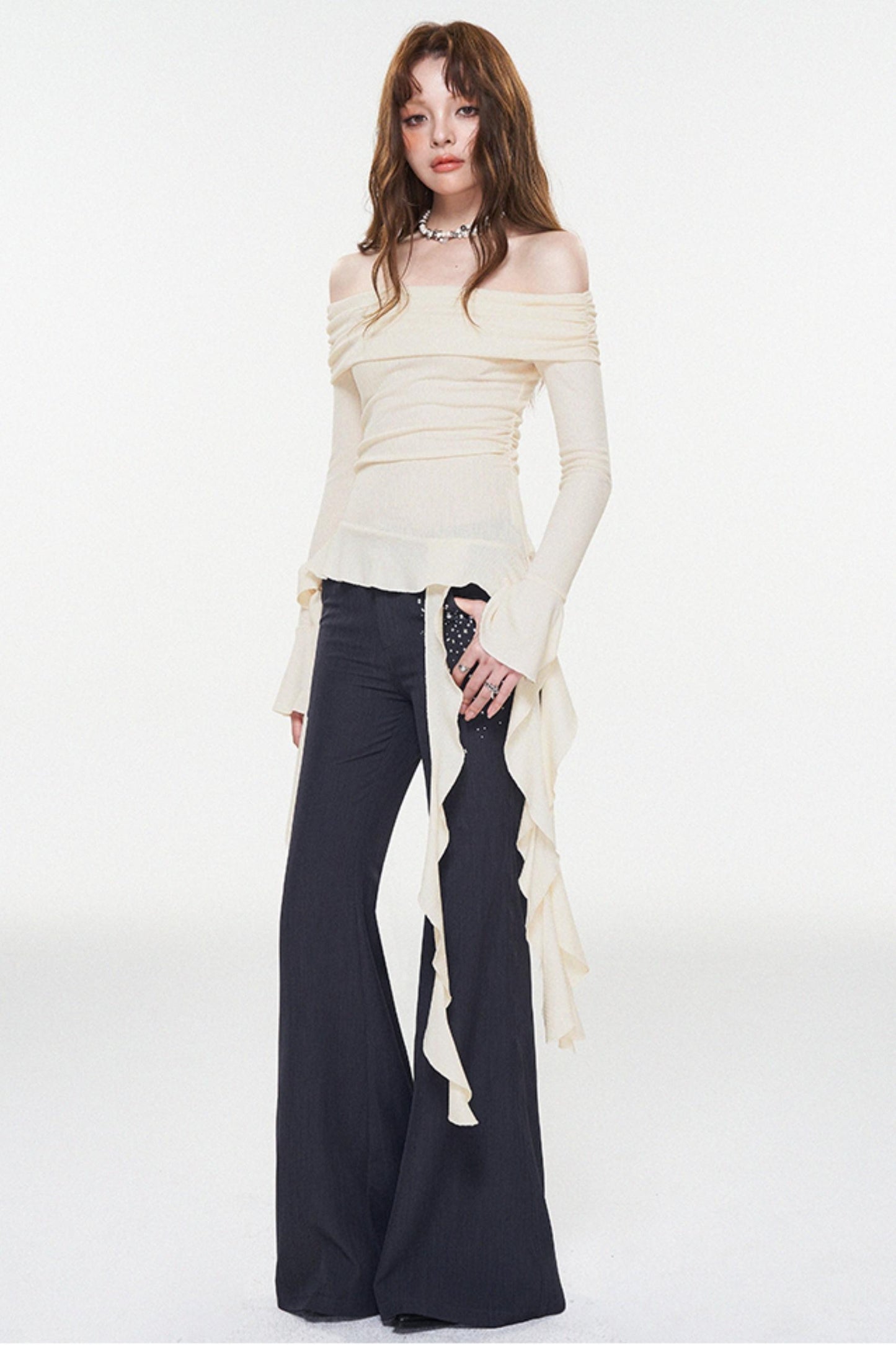 Ruffle One-Shoulder Glitter Top