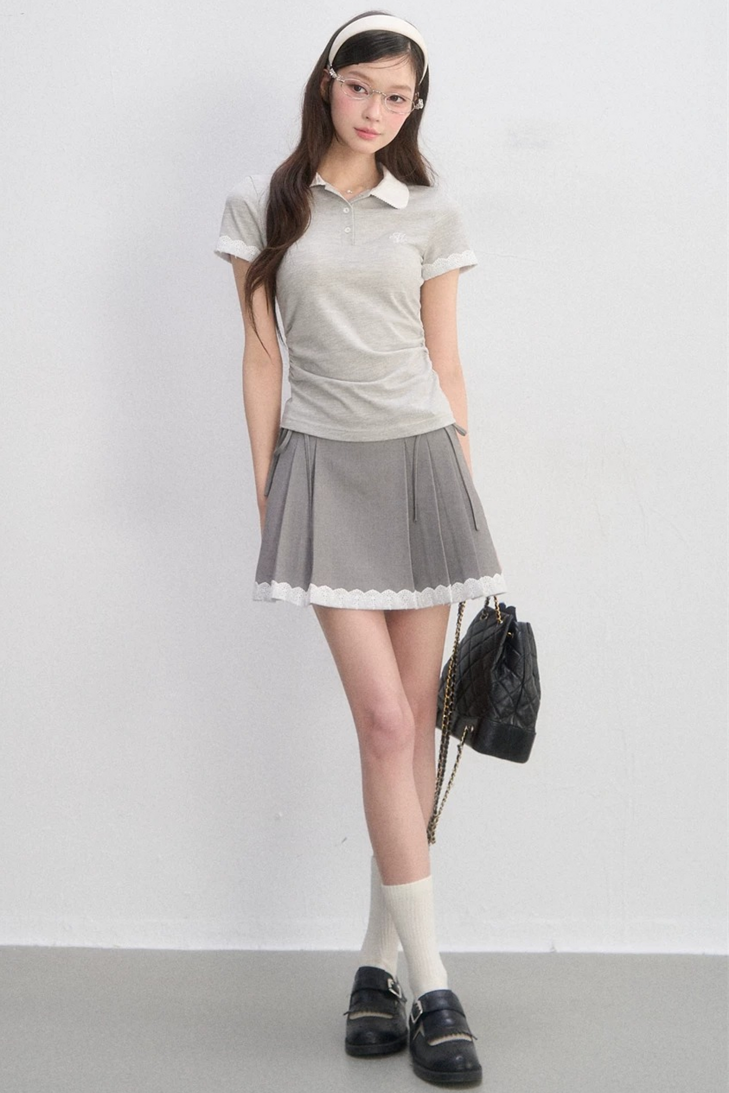 Pleated Lace Trim Skirt