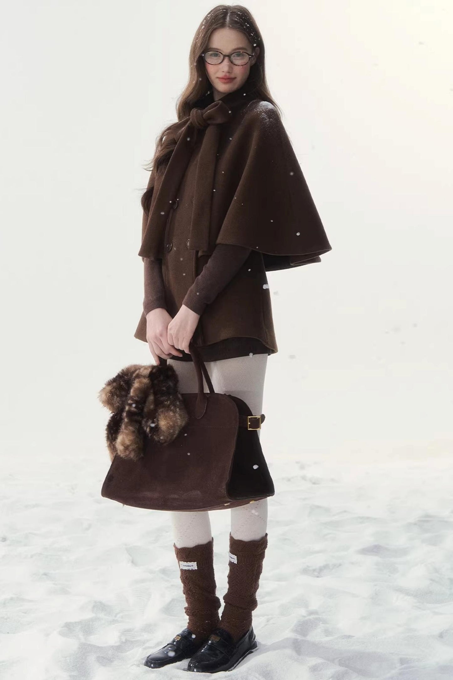 Cocoa Double-Breasted Cape Coat