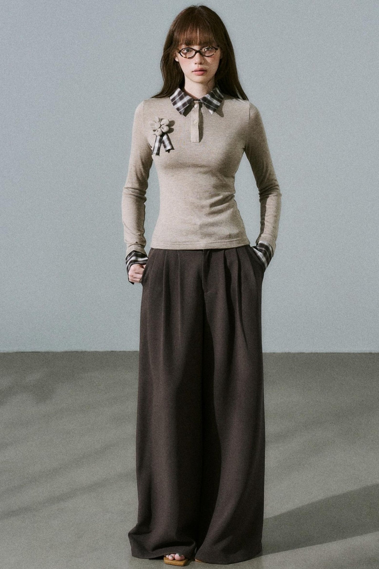 Quiet Plaid Long-sleeved Shirt