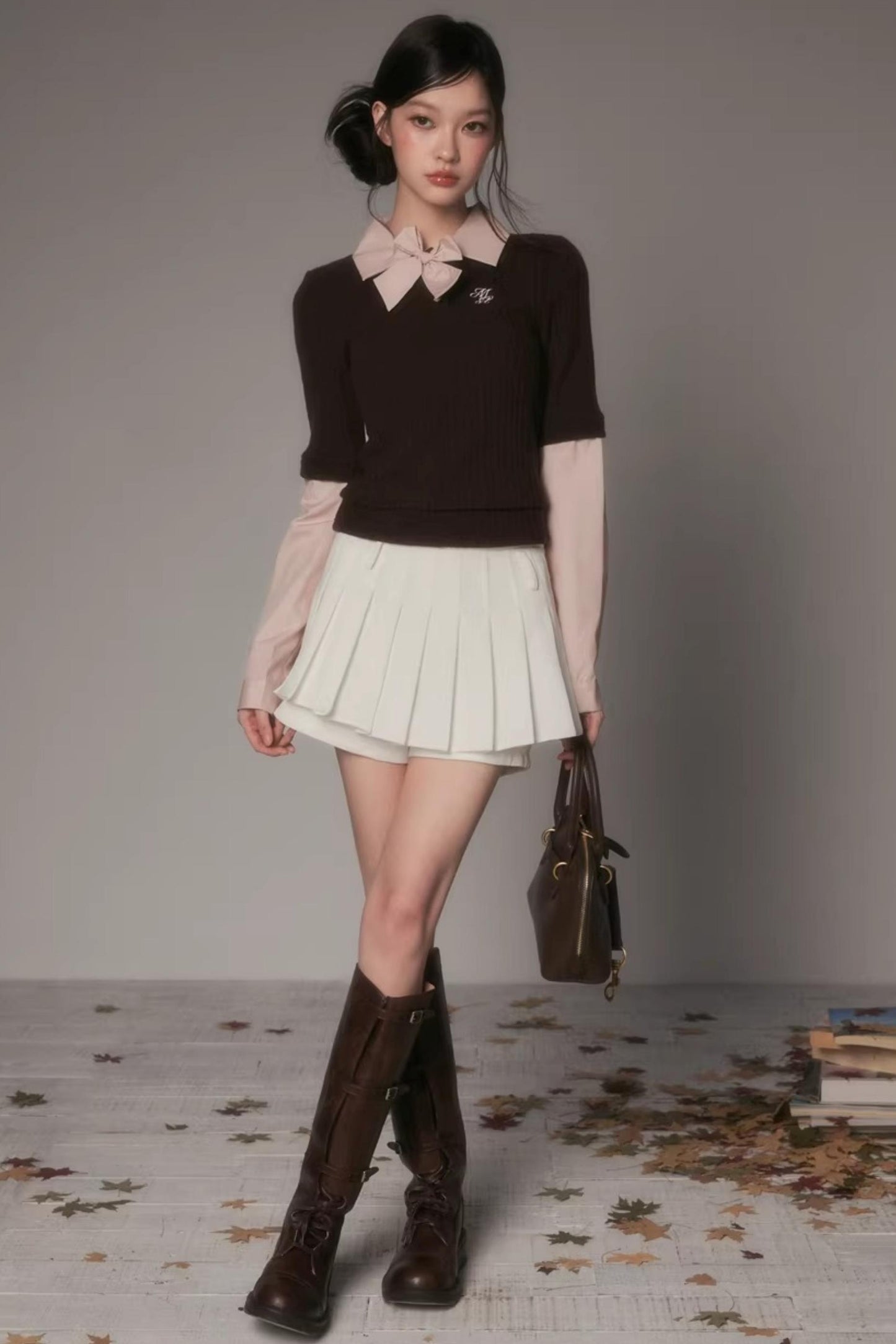 Patchwork Lapel Knit Sweater